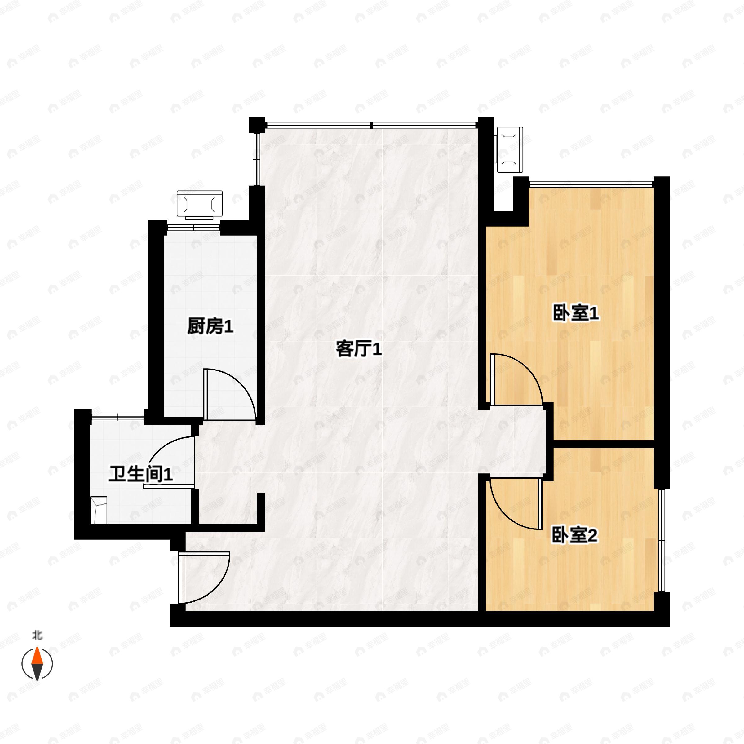 2室2厅1卫建面84平南户型图