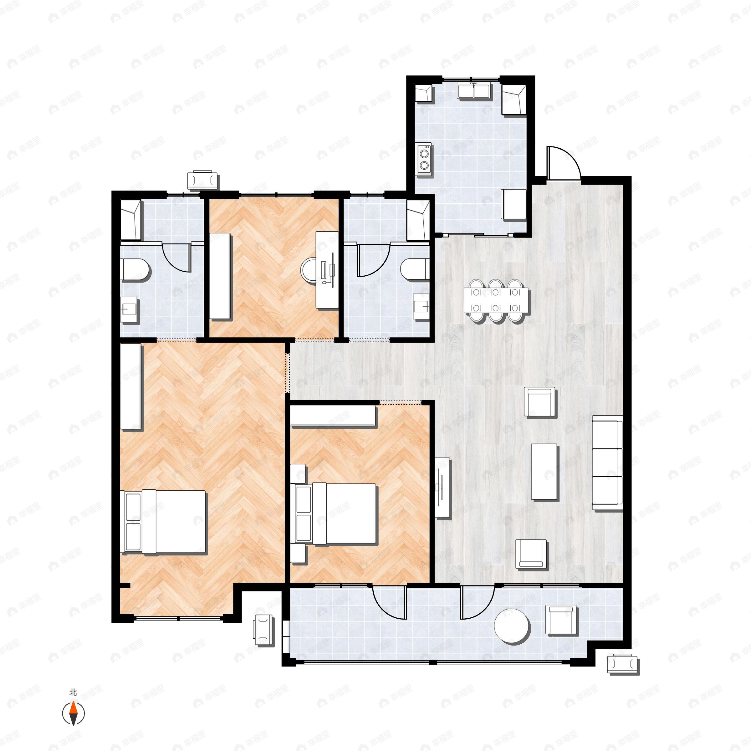 3室2厅2卫建面118平户型图