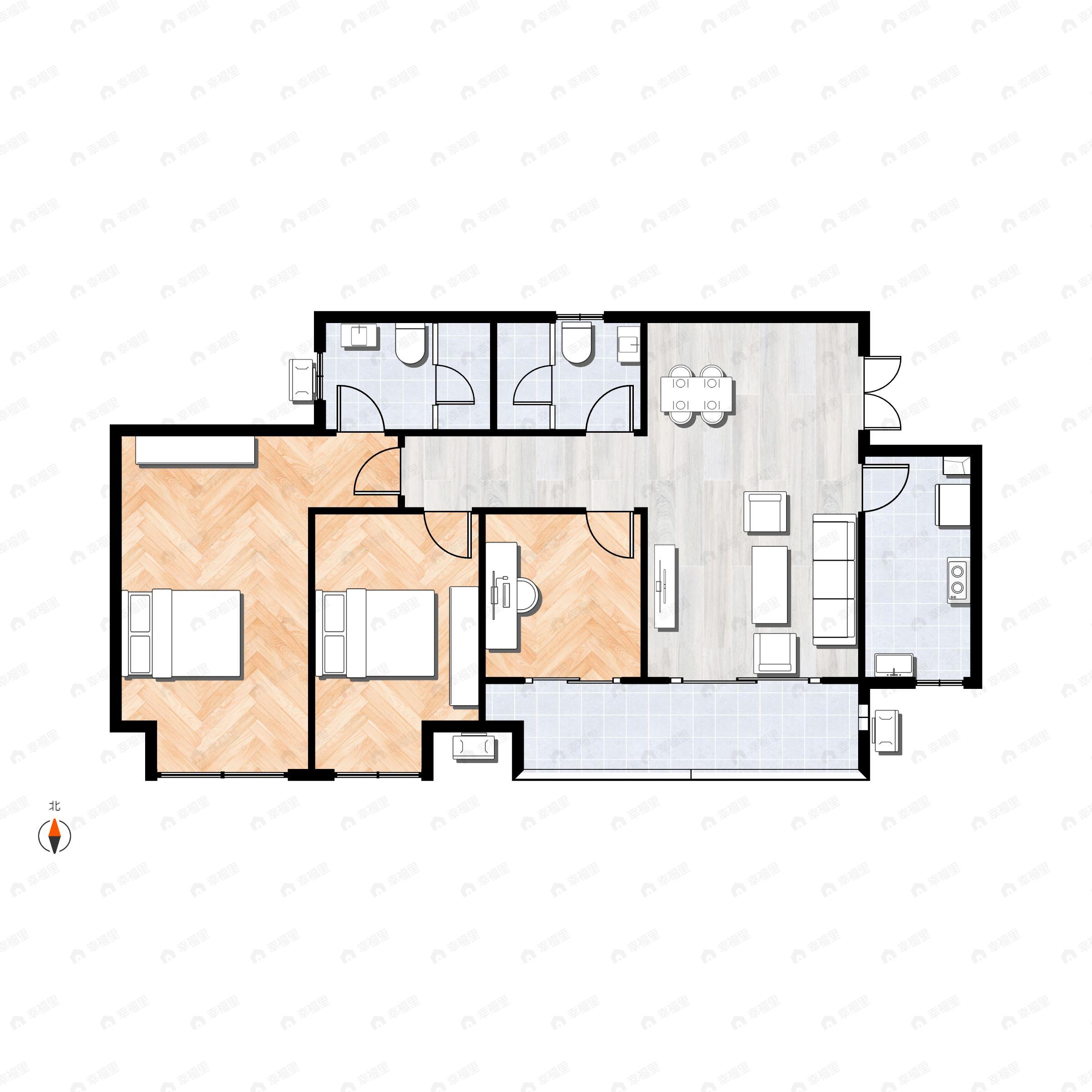 3室2厅2卫建面95平西南户型图