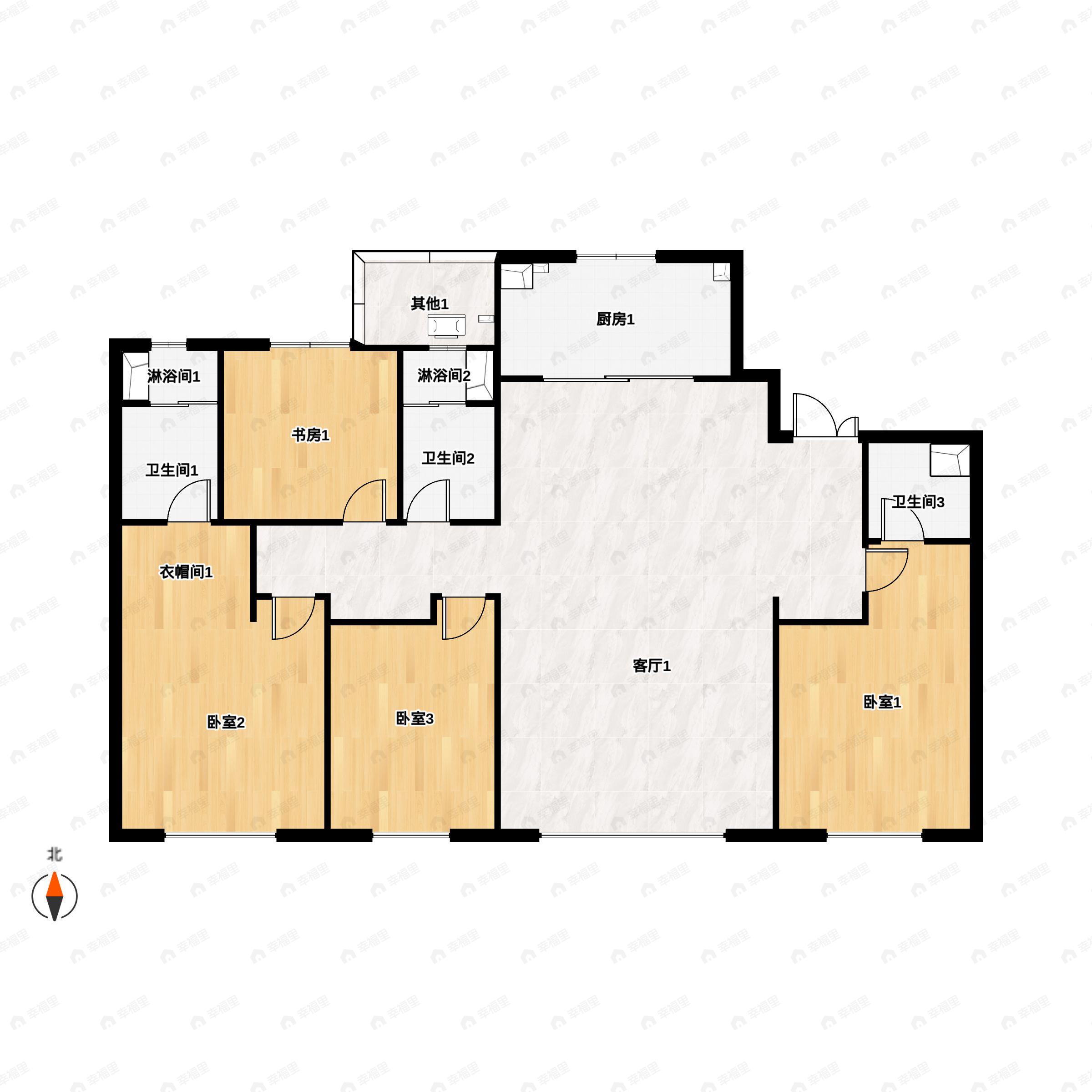 4室3厅3卫建面176平南户型图
