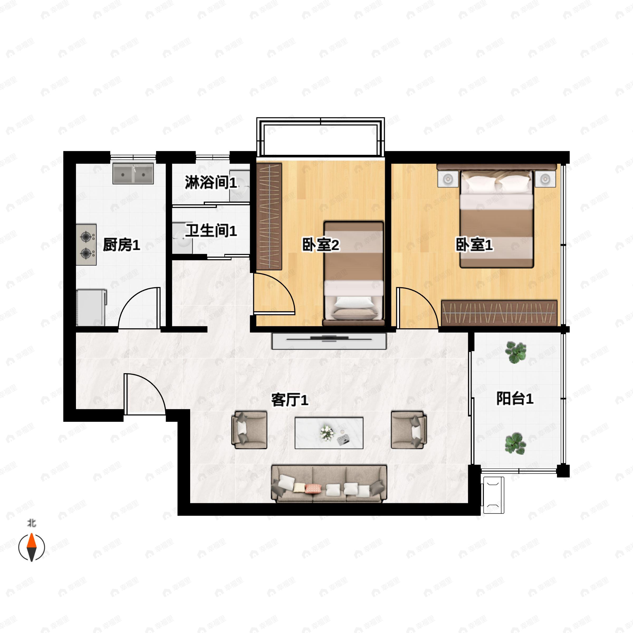 2室2厅1卫建面59平户型图