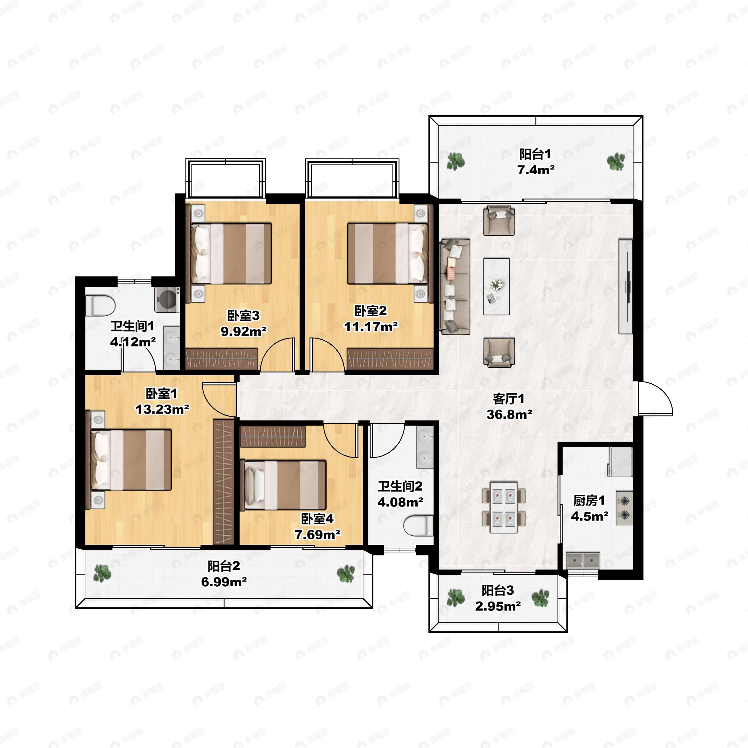 4室2厅2卫建面140平户型图
