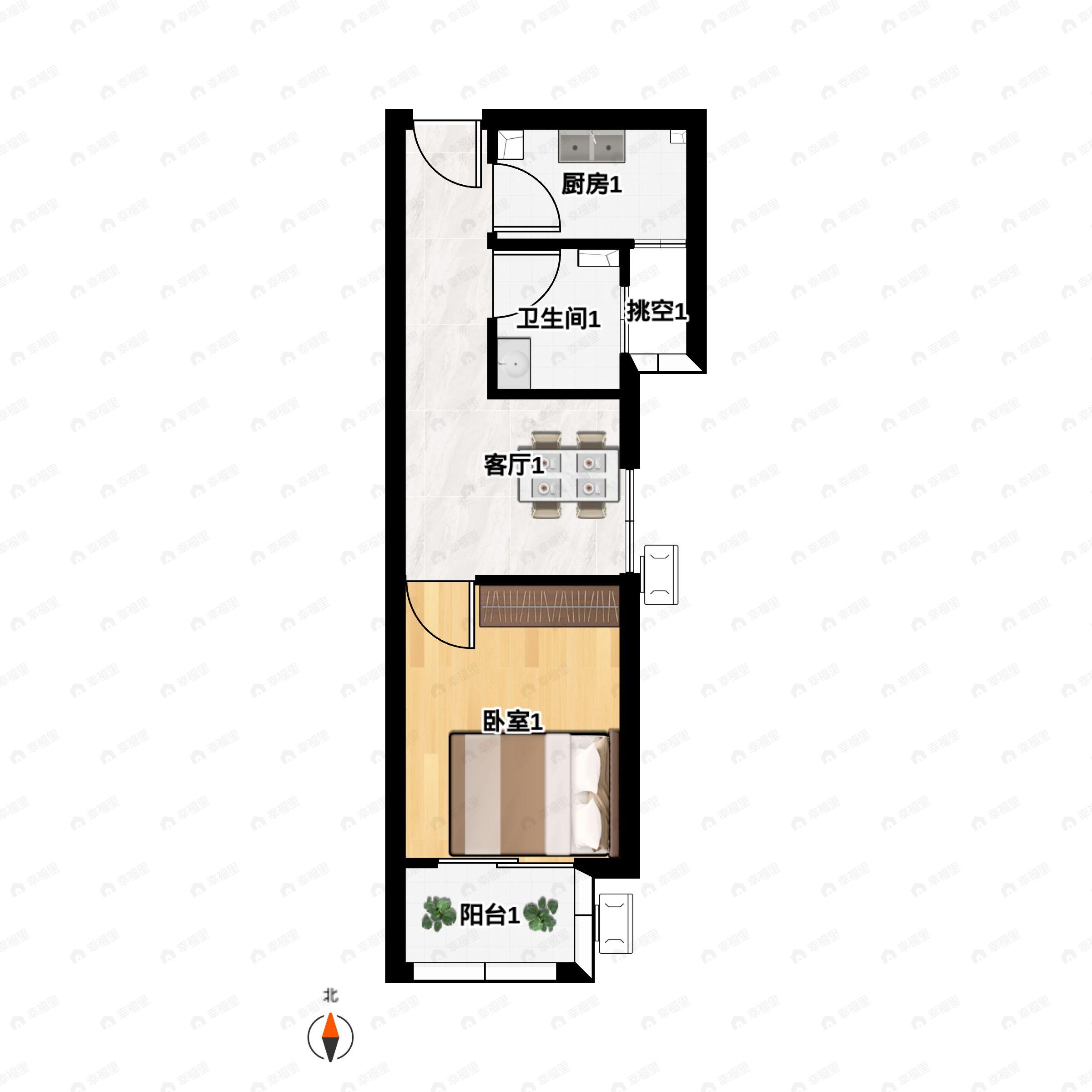 1室1厅1卫建面55平户型图