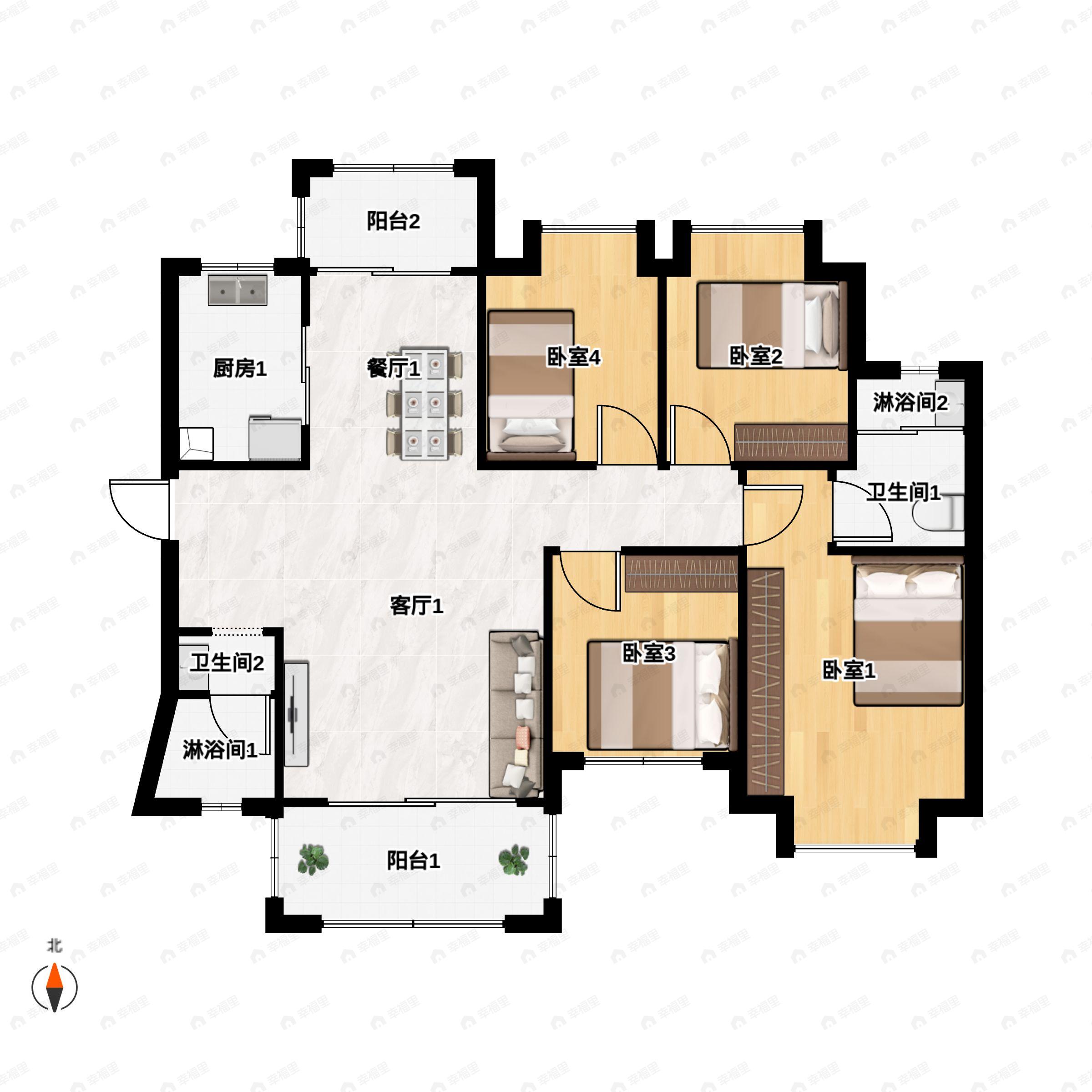 4室2厅2卫建面130平户型图