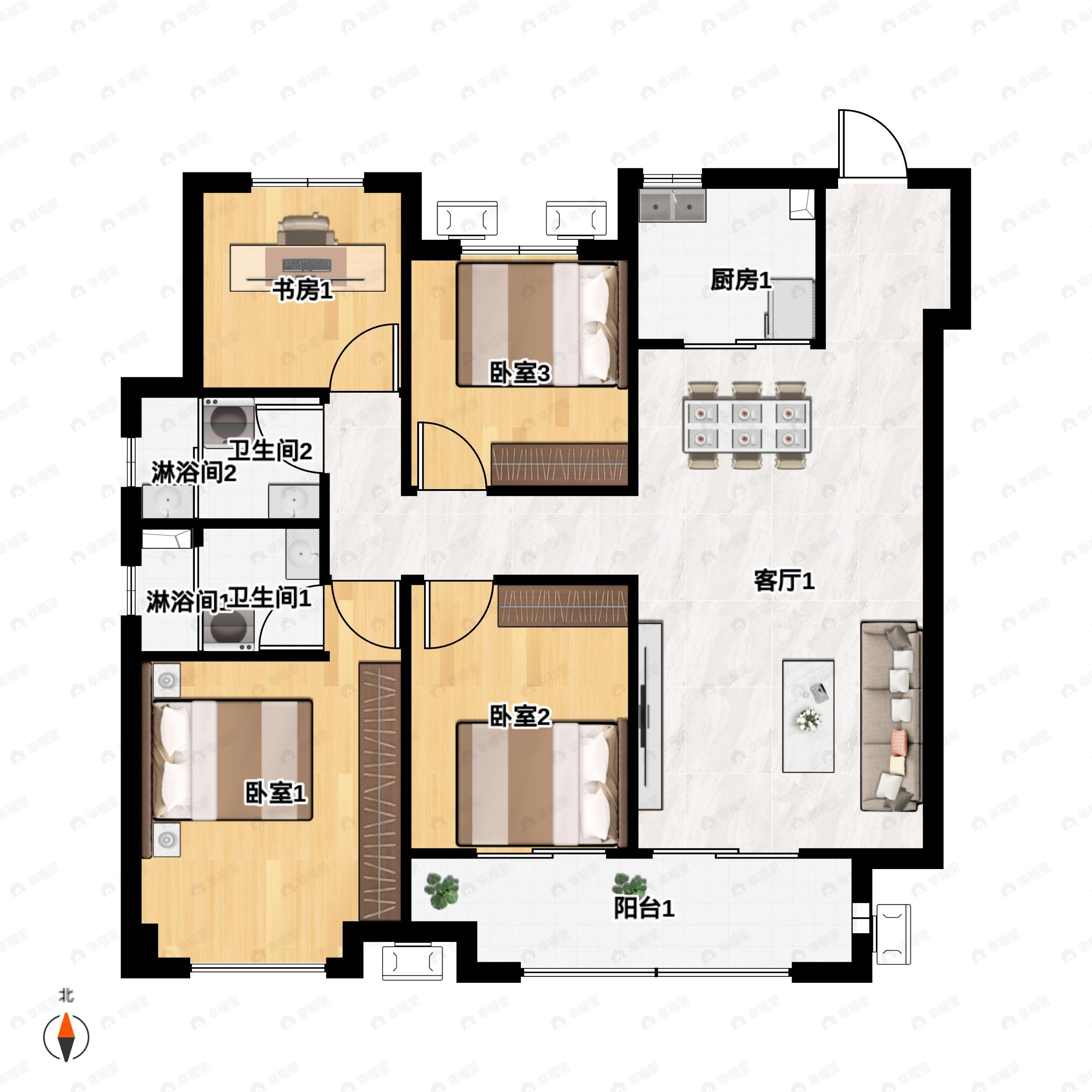 中梁众成拾光九樾4室2厅2卫户型图