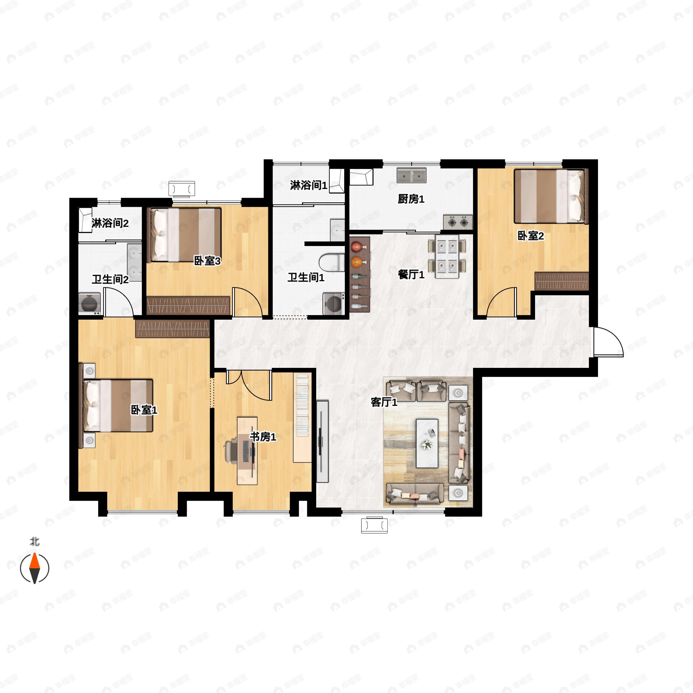 4室2厅2卫建面126平户型图