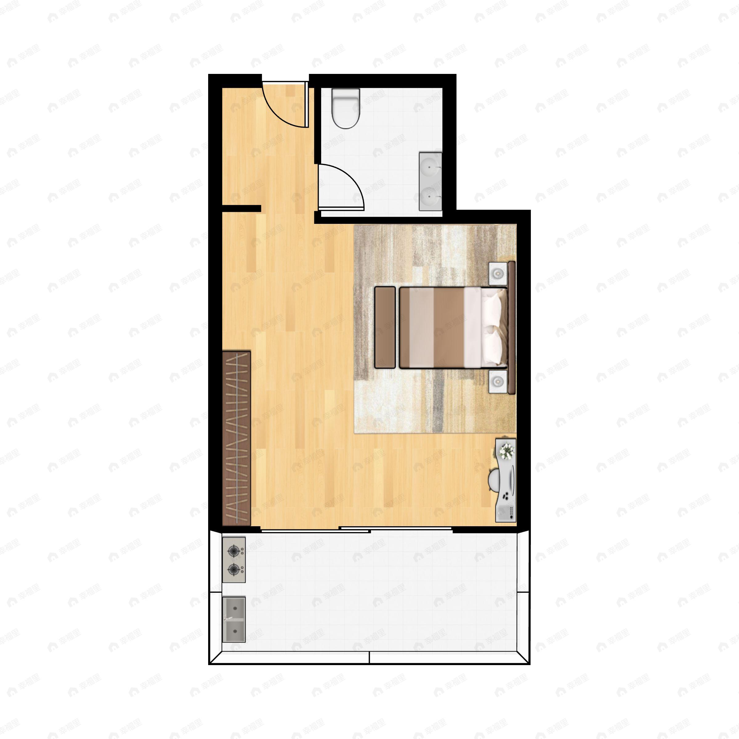1室1卫建面53m²西|东户型图