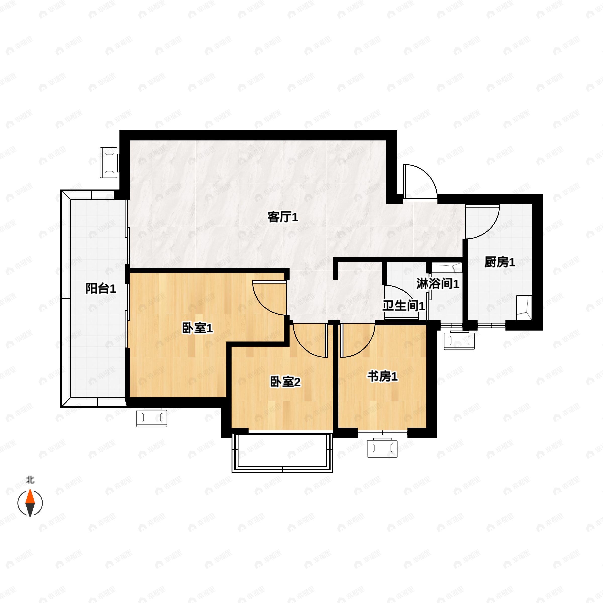 3室2厅1卫建面78平户型图