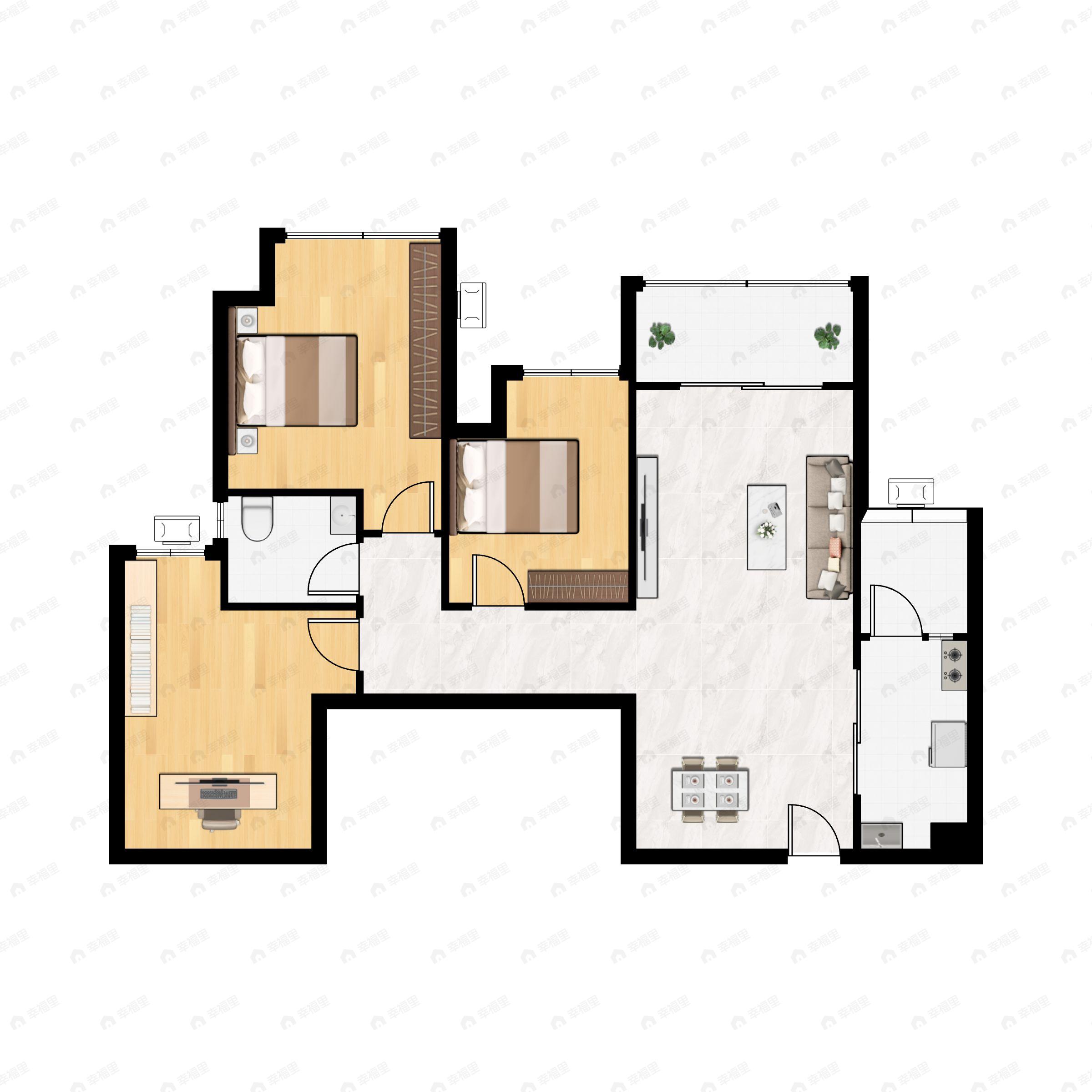 3室2厅1卫建面94m²东户型图