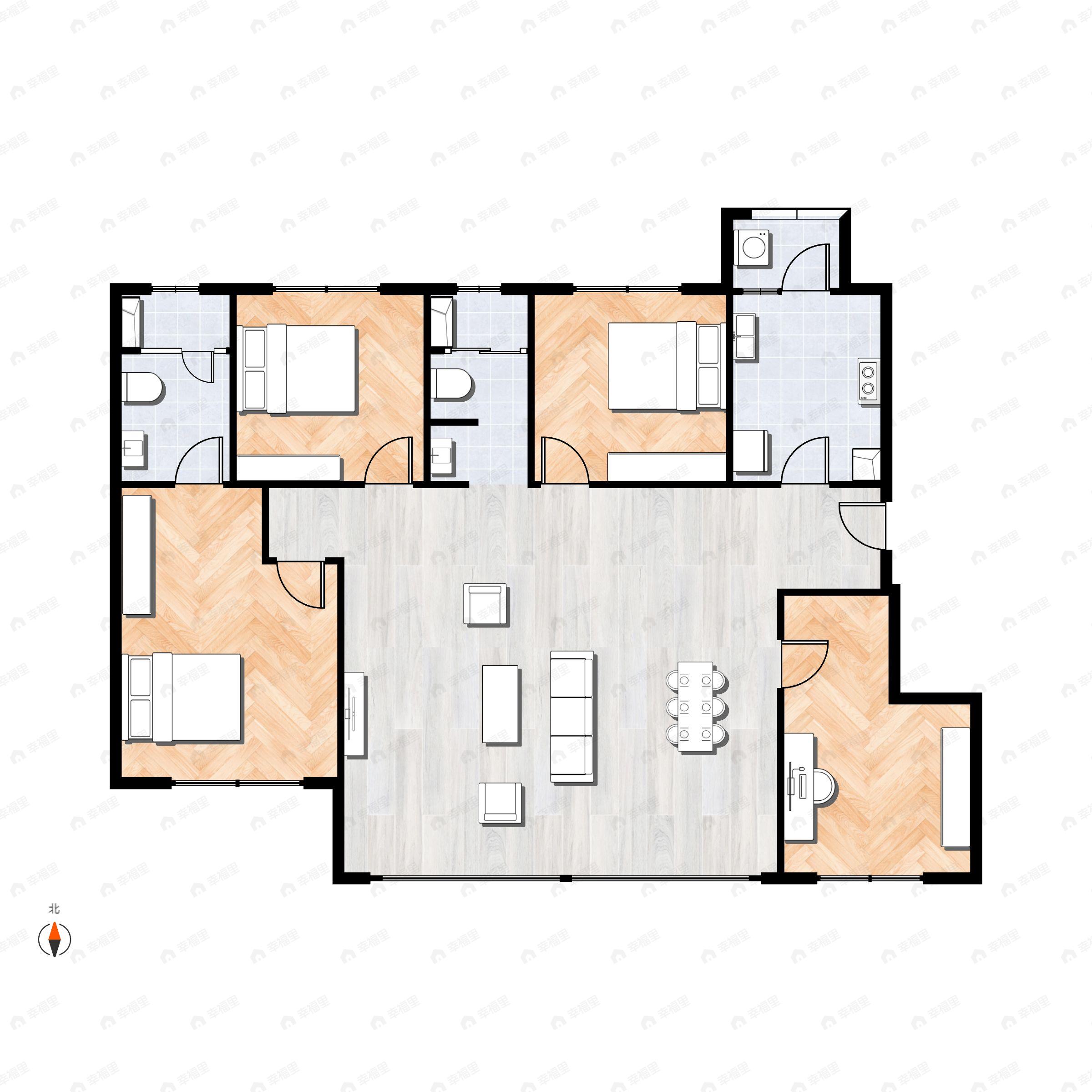 4室2厅2卫建面124平北|南户型图