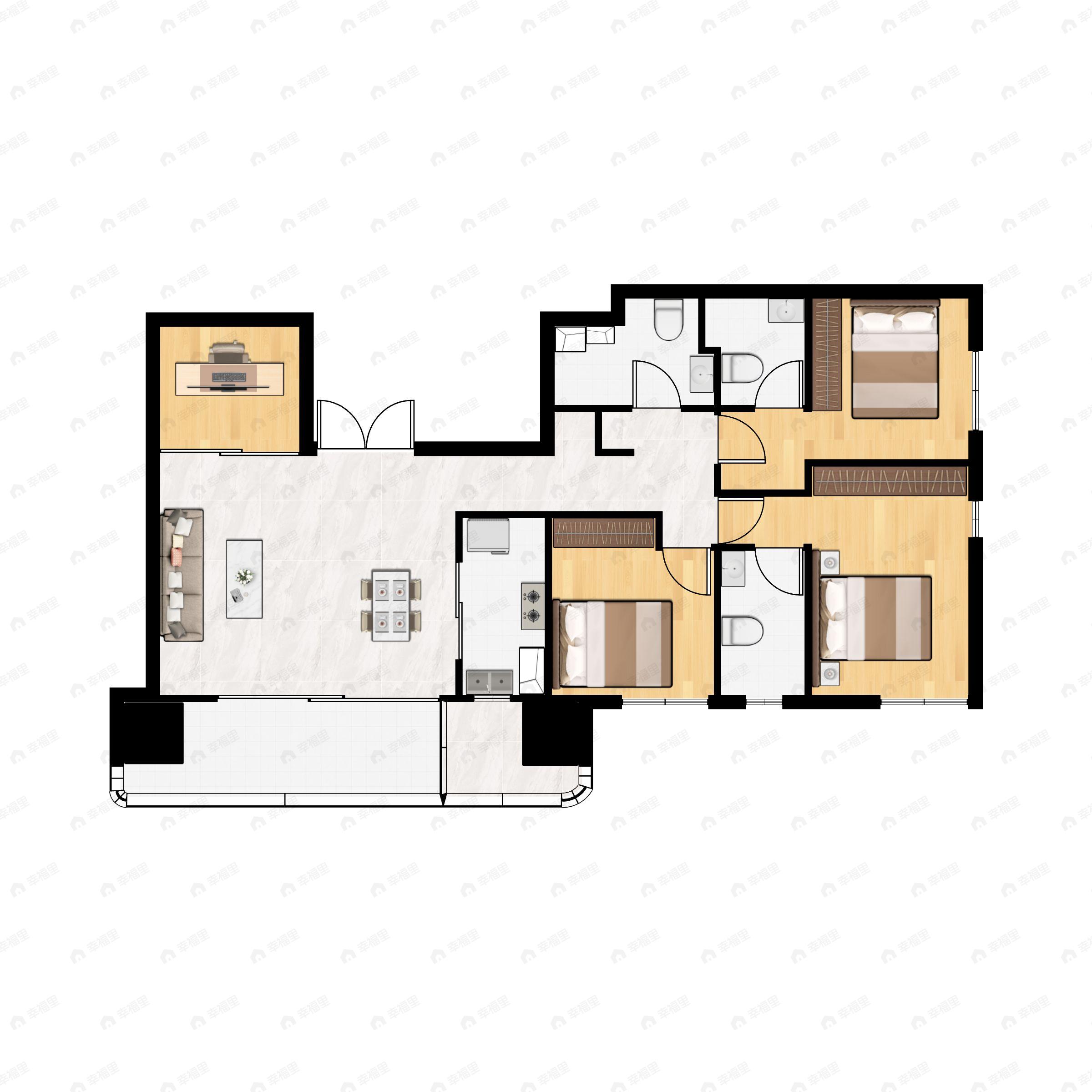 4室2厅3卫建面185平南|北户型图