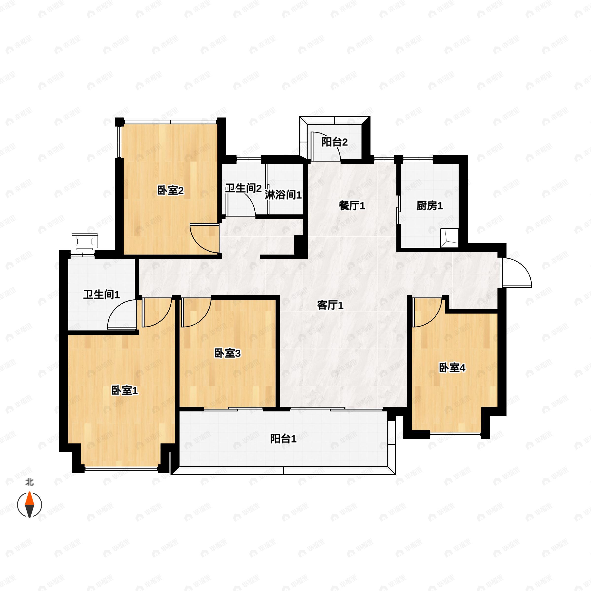 4室2厅2卫建面126平户型图