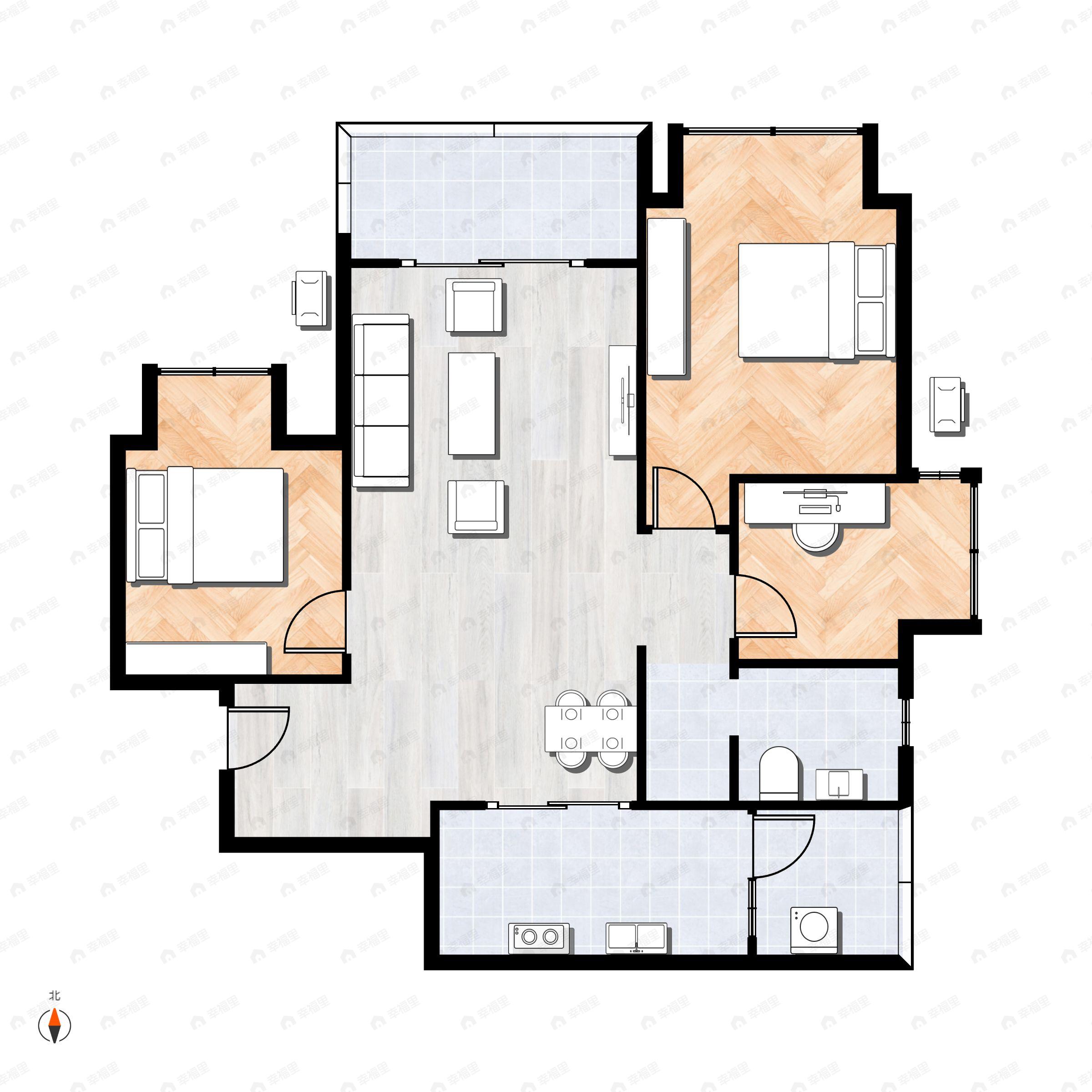 3室2厅1卫建面77平户型图