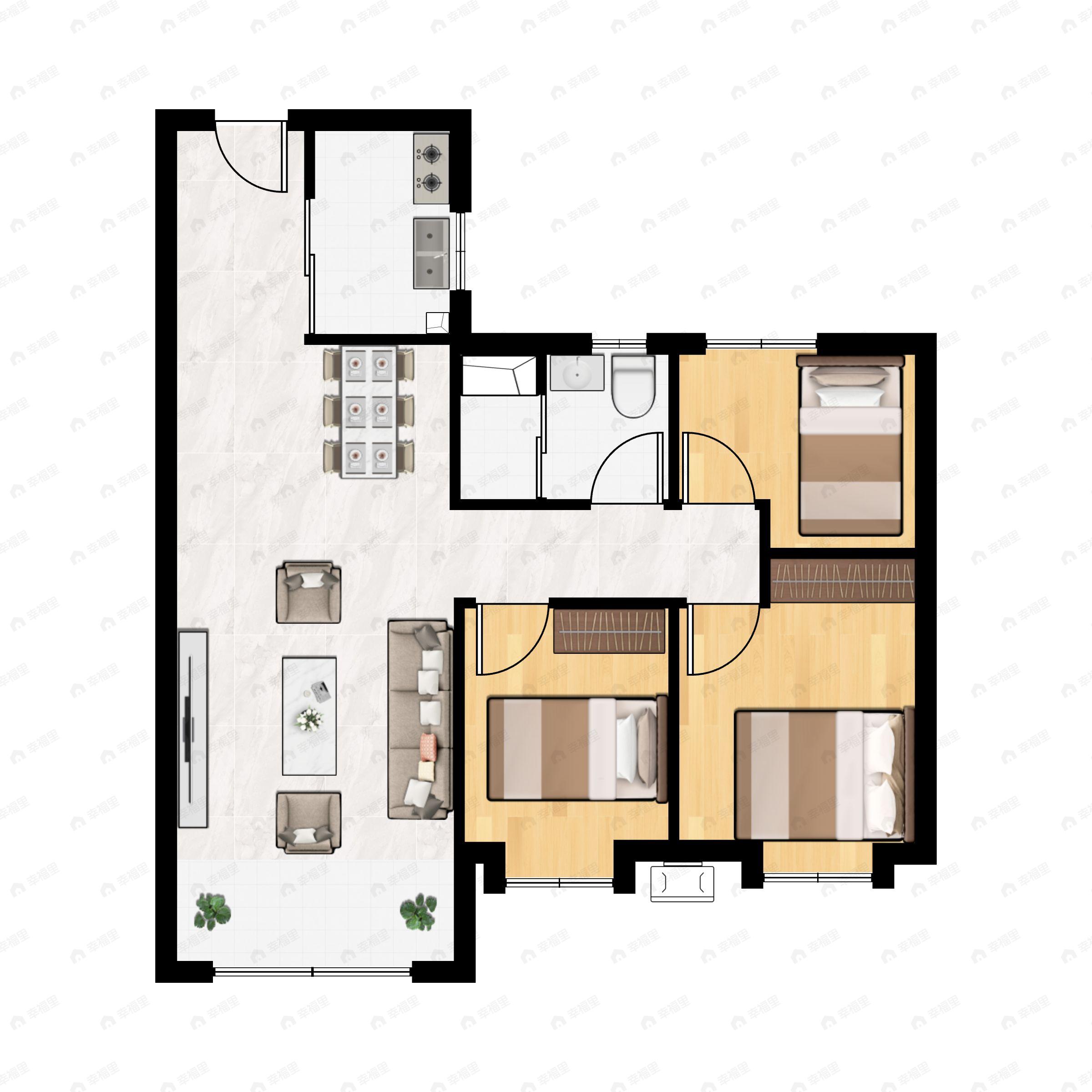 3室2厅1卫建面100m²南户型图