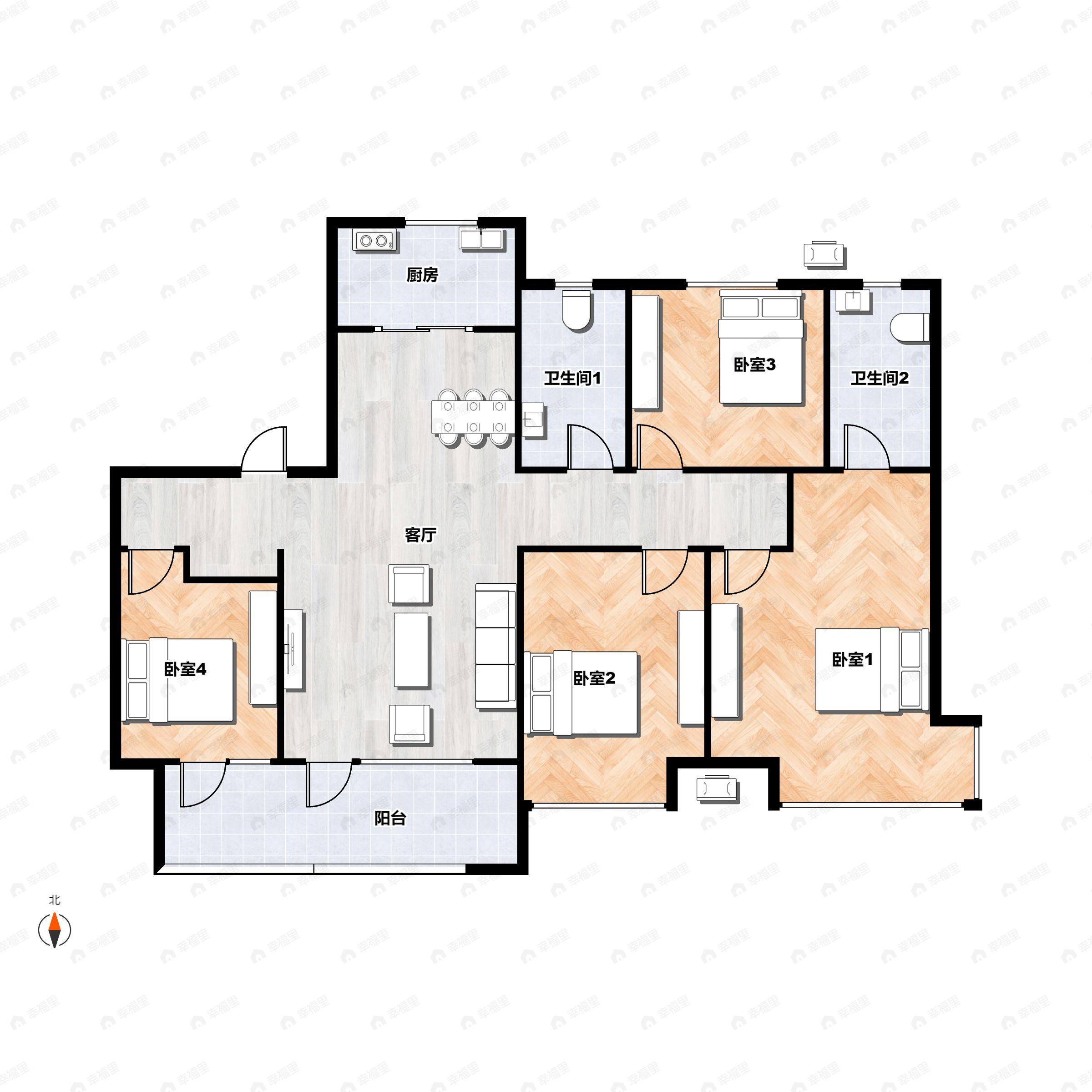 4室2厅2卫建面145平南|北户型图