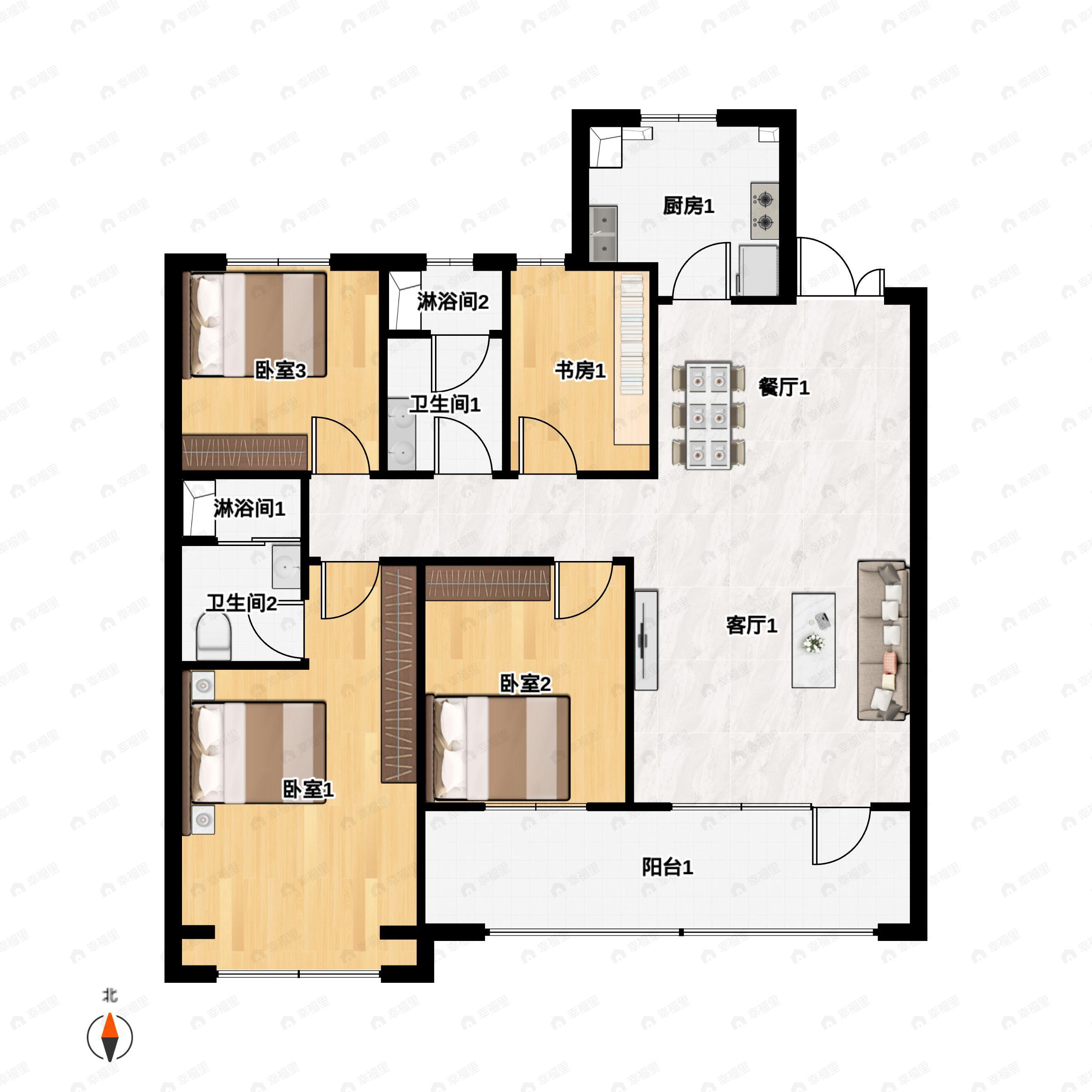 4室2厅2卫建面143平户型图