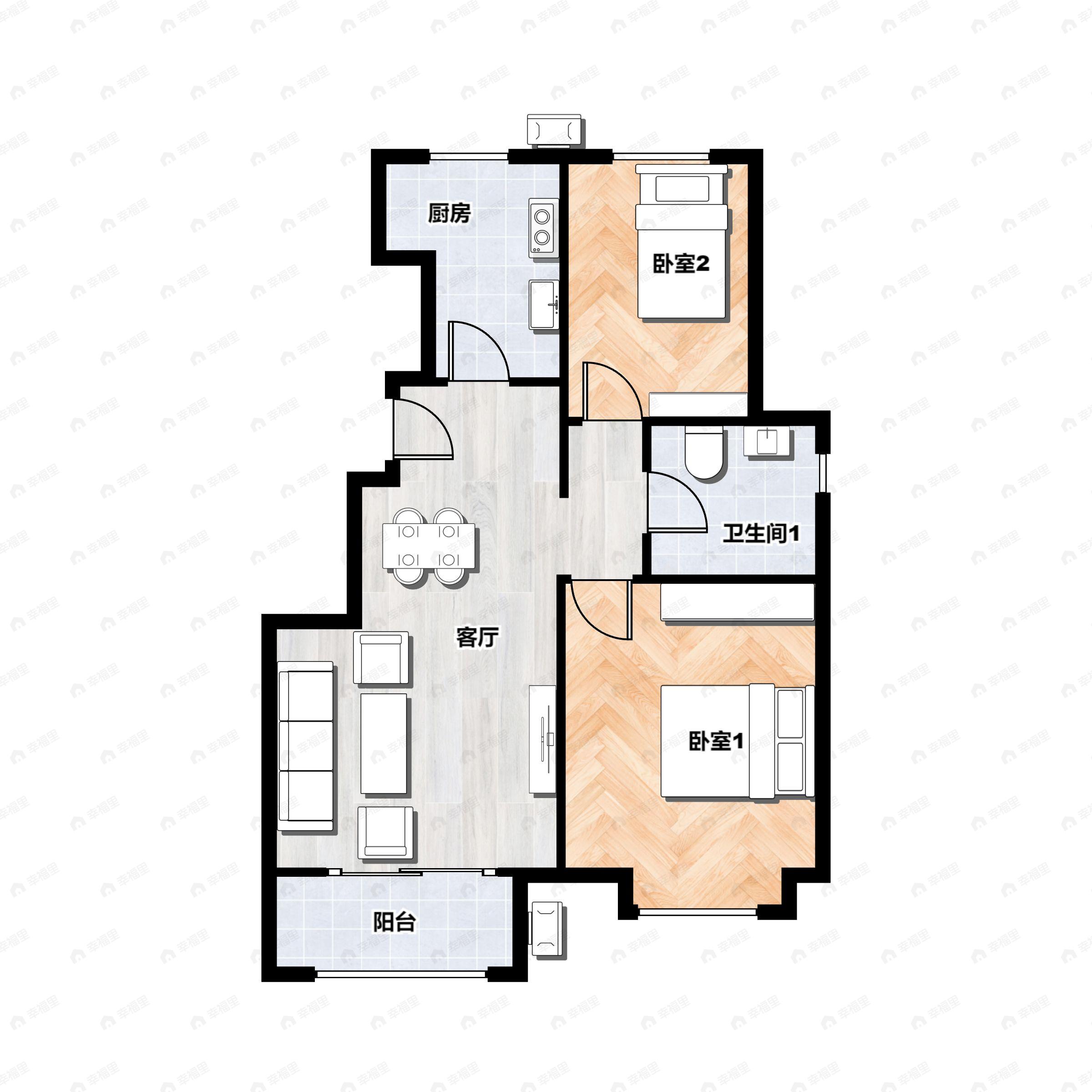 2室2厅1卫建面89平户型图