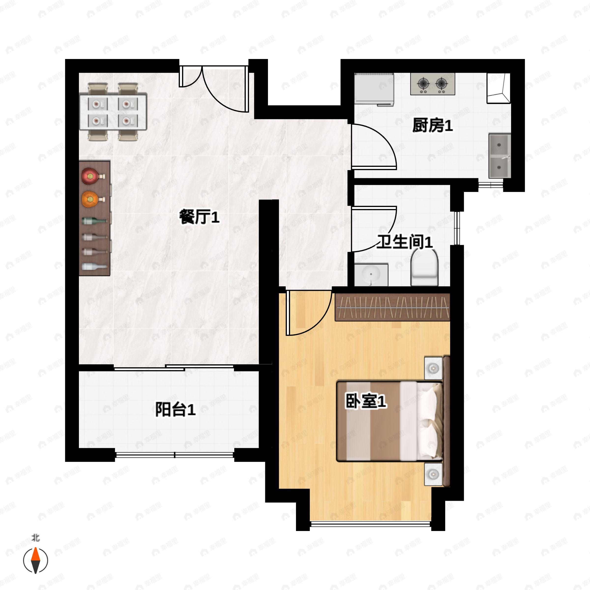 1室1厅1卫建面66平户型图