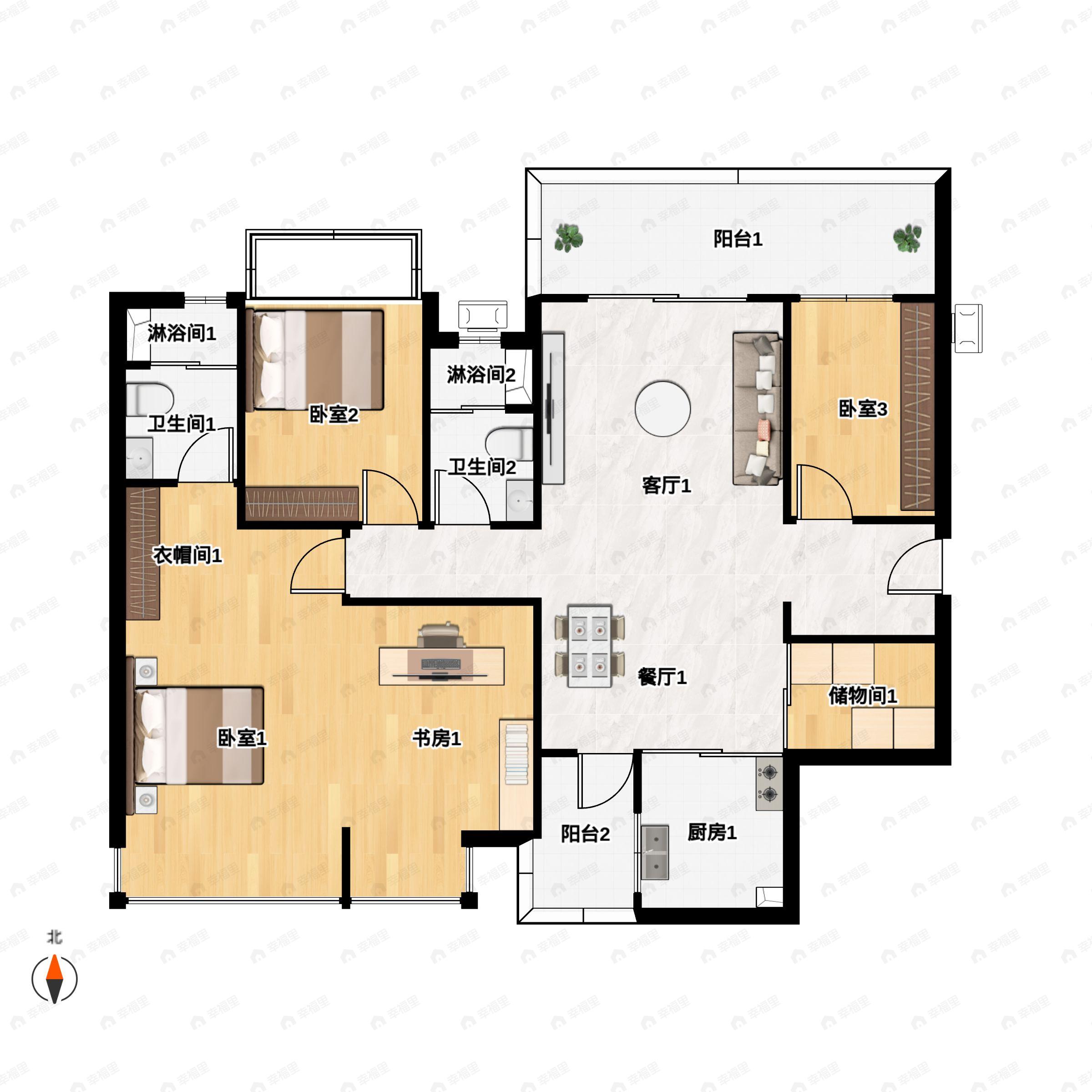 4室2厅2卫建面128平户型图
