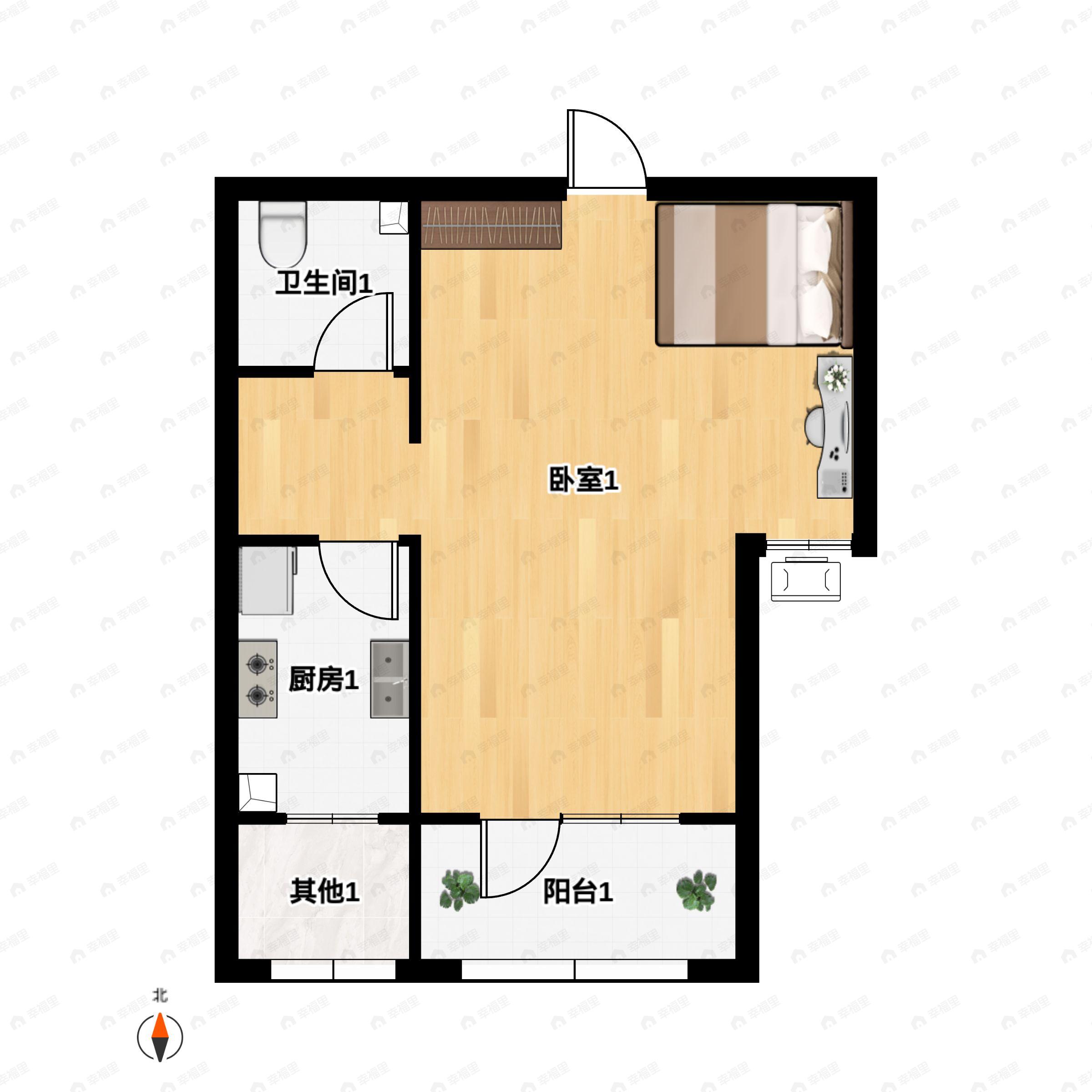 1室1厅1卫建面47m²南户型图