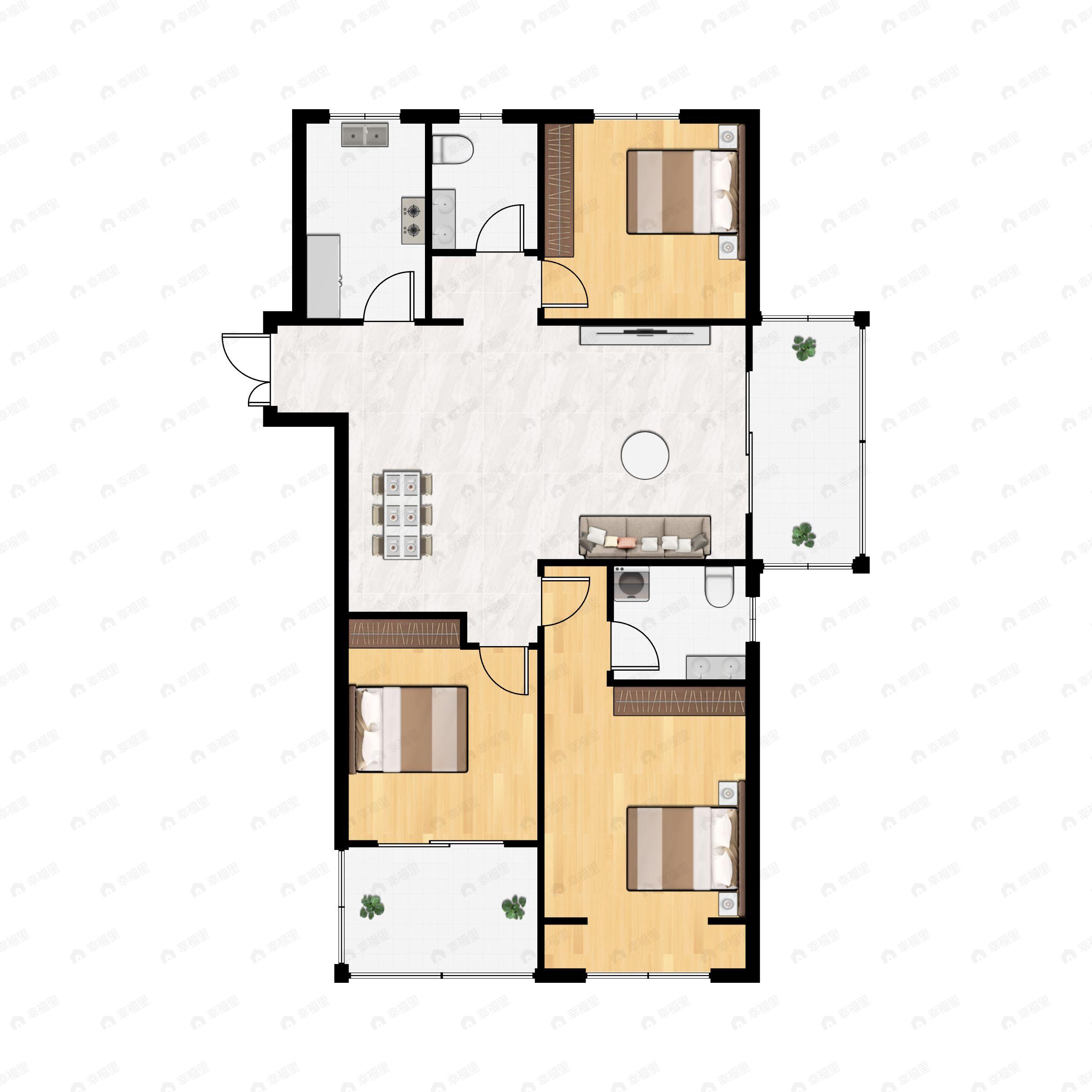 3室2厅2卫建面127平南|北户型图