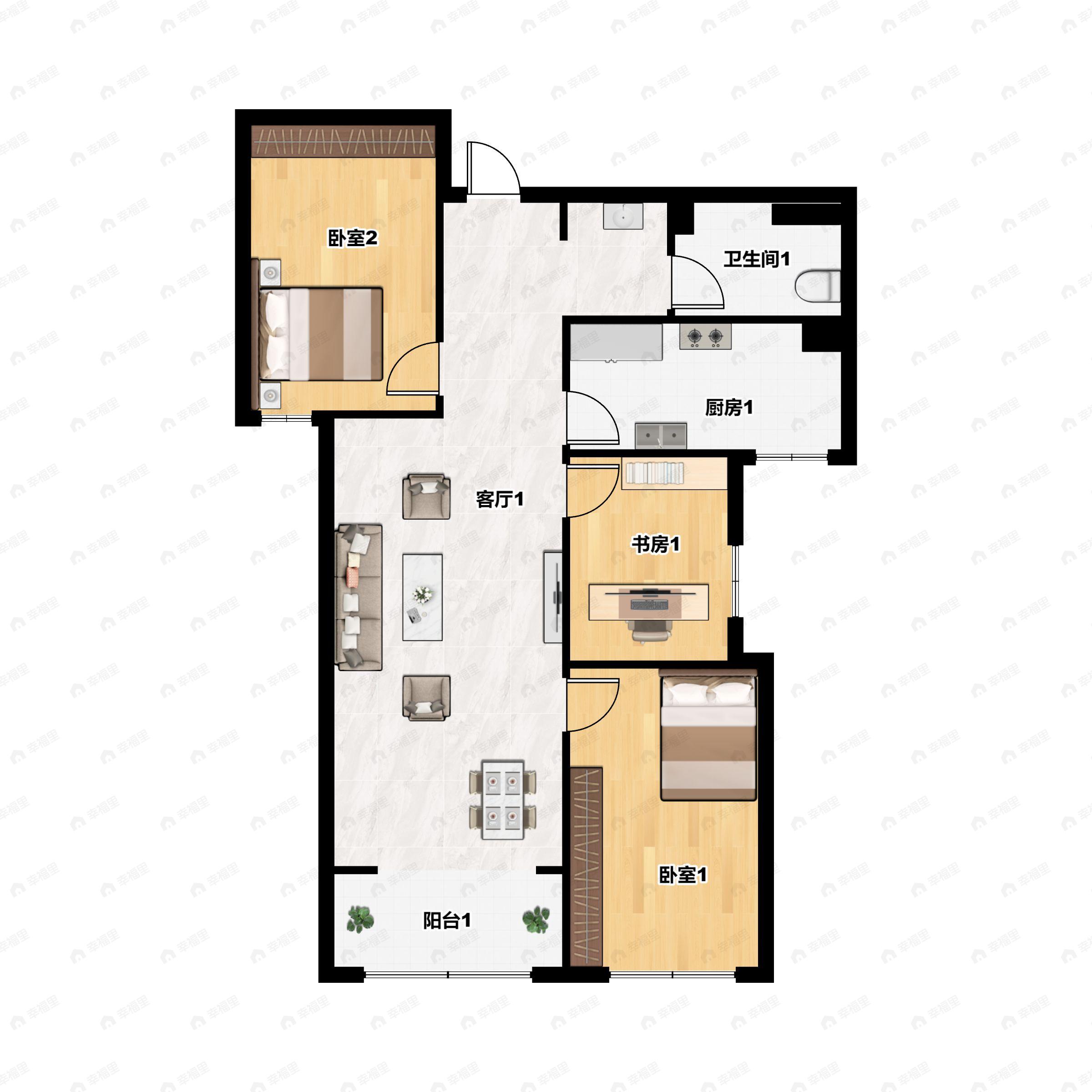 3室2厅1卫建面107平南户型图