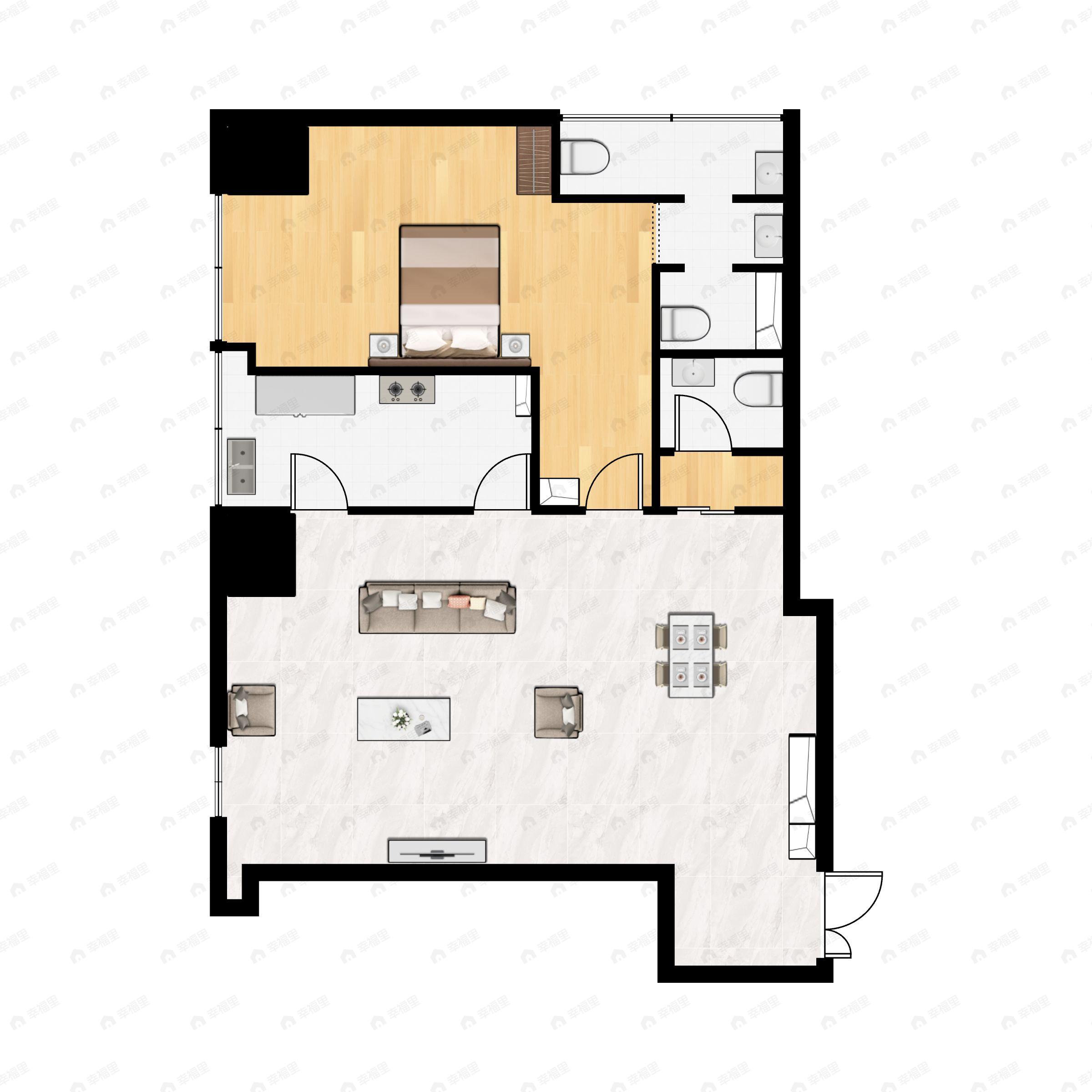 2室2厅2卫建面138平西户型图