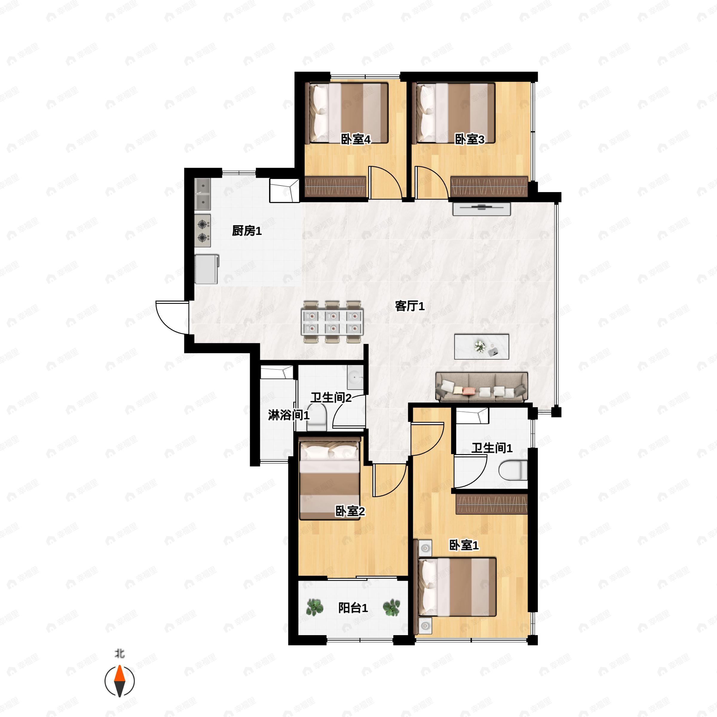 4室2厅2卫建面121平户型图
