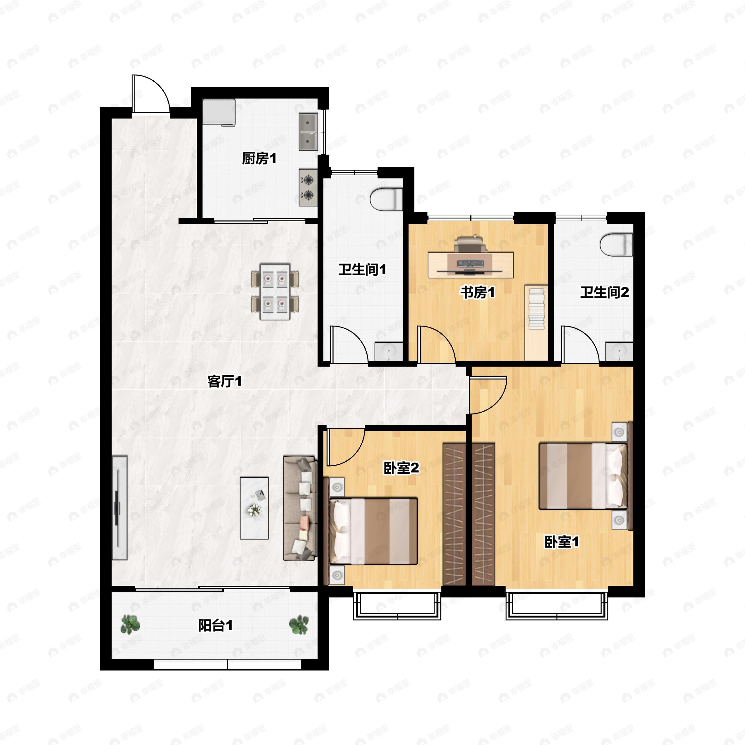 3室2厅2卫建面138平南户型图