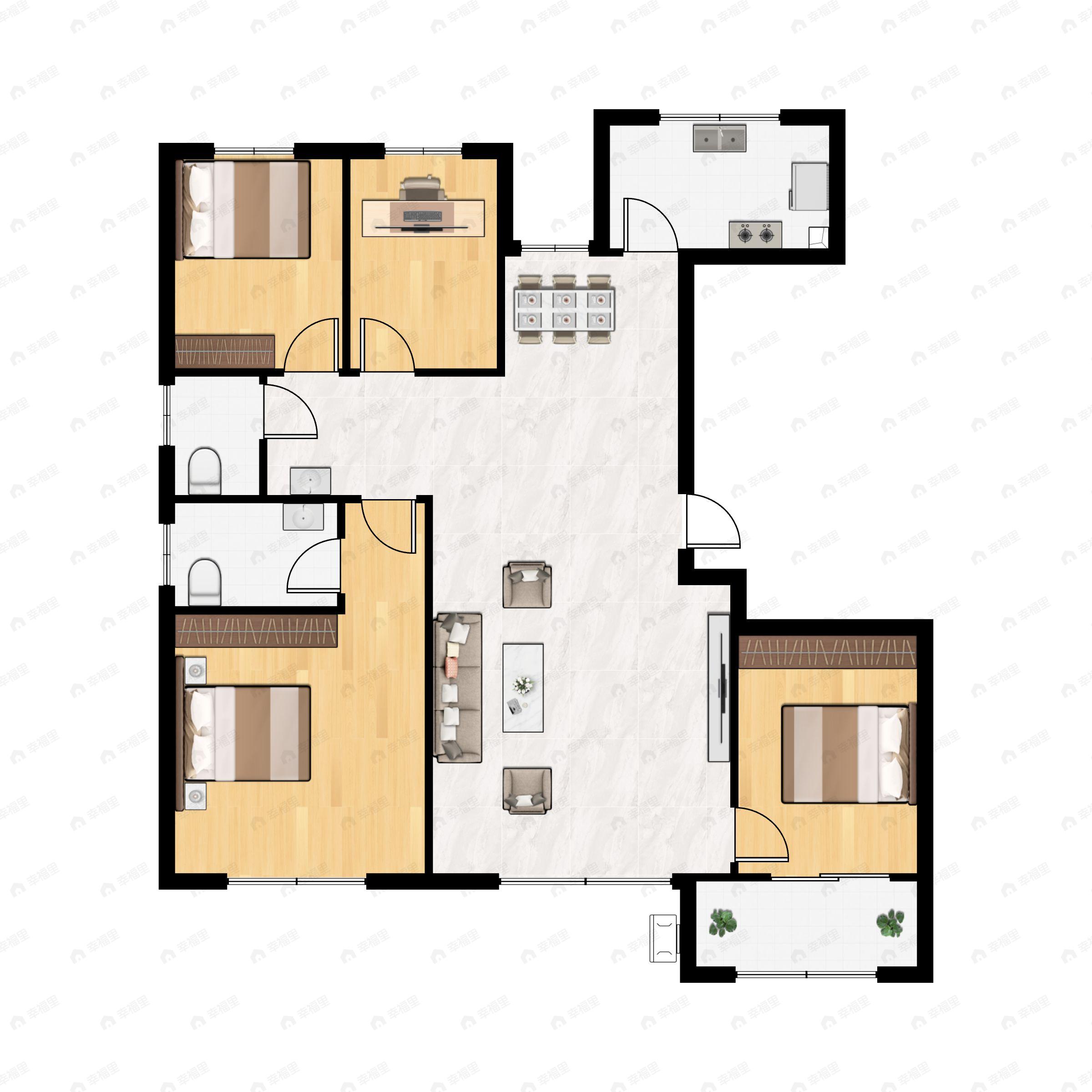 3室2厅2卫建面143平北|南户型图