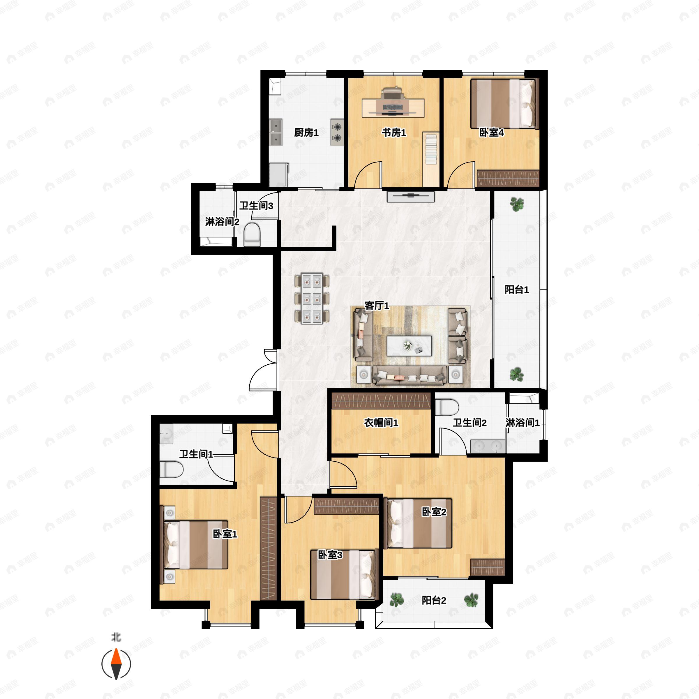 5室2厅3卫建面169平户型图
