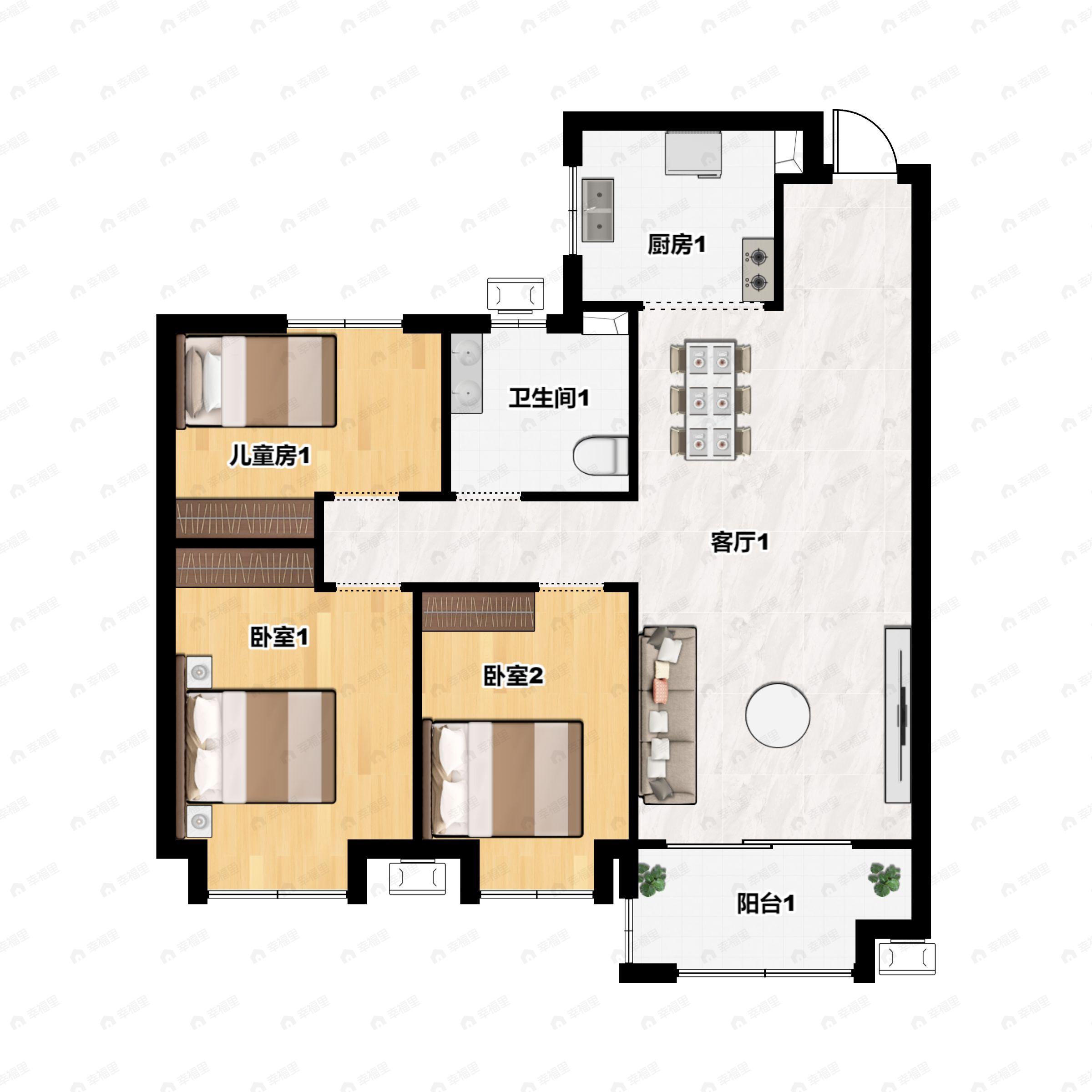 3室2厅2卫建面97平户型图