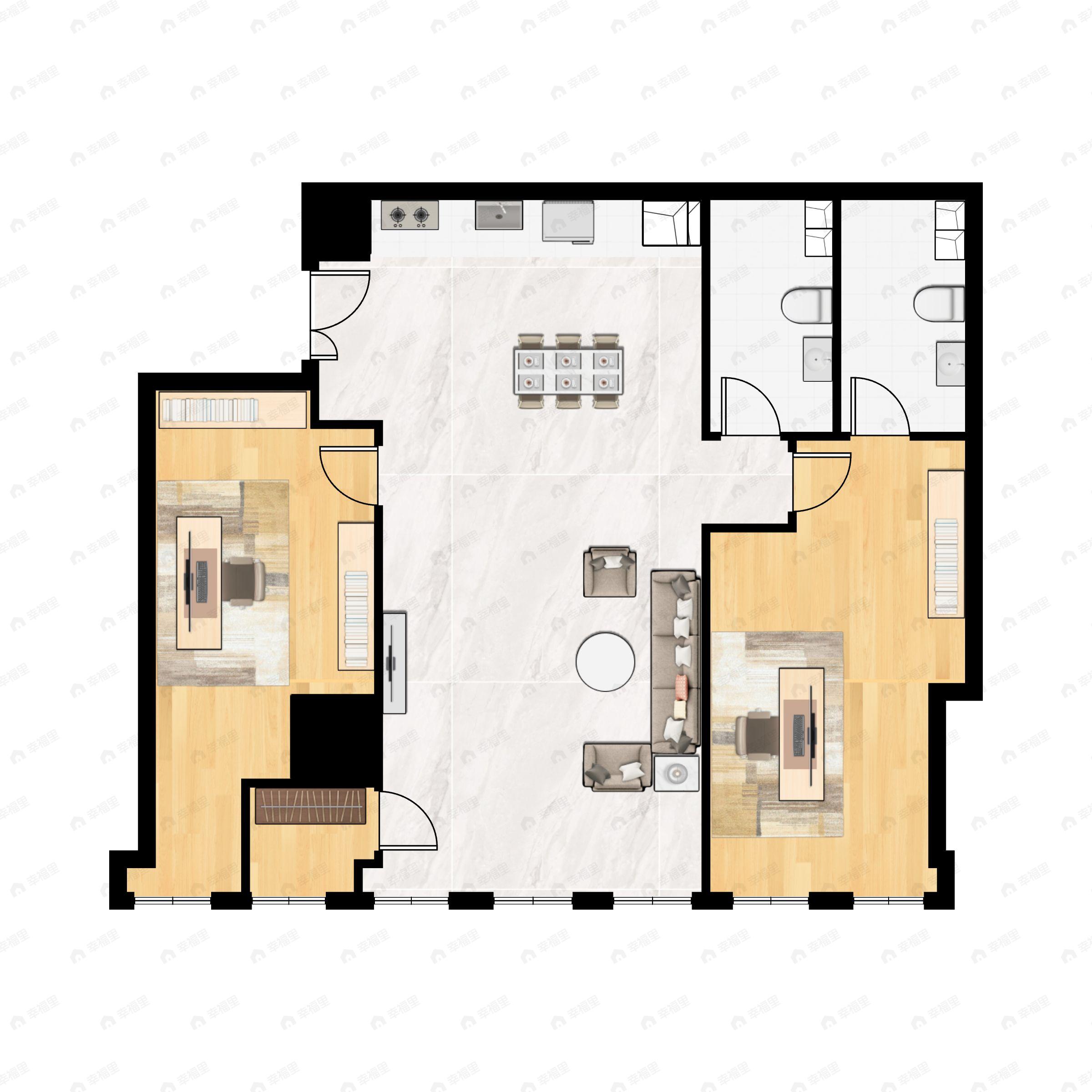2室2厅2卫建面144平户型图