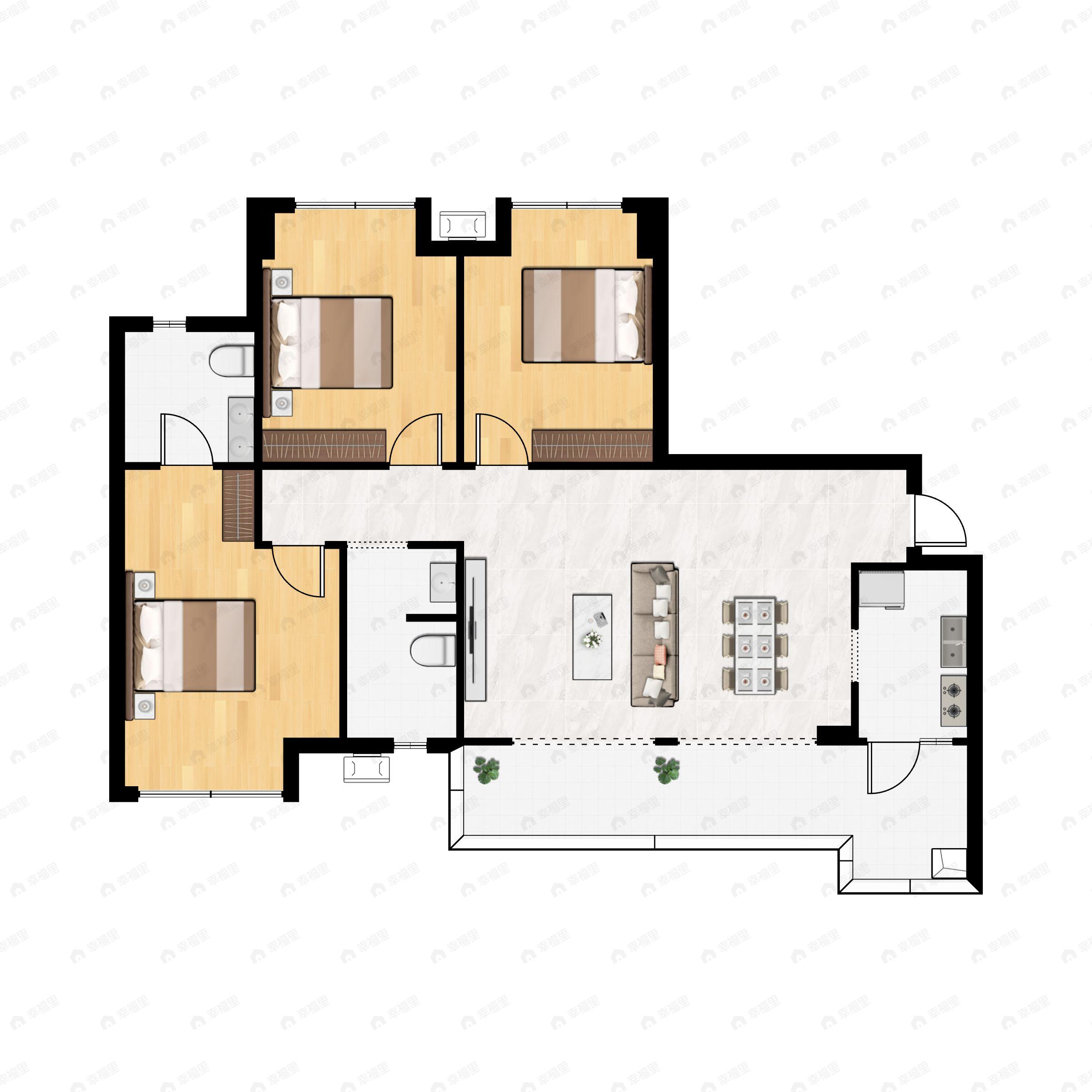 3室2厅2卫建面104平户型图