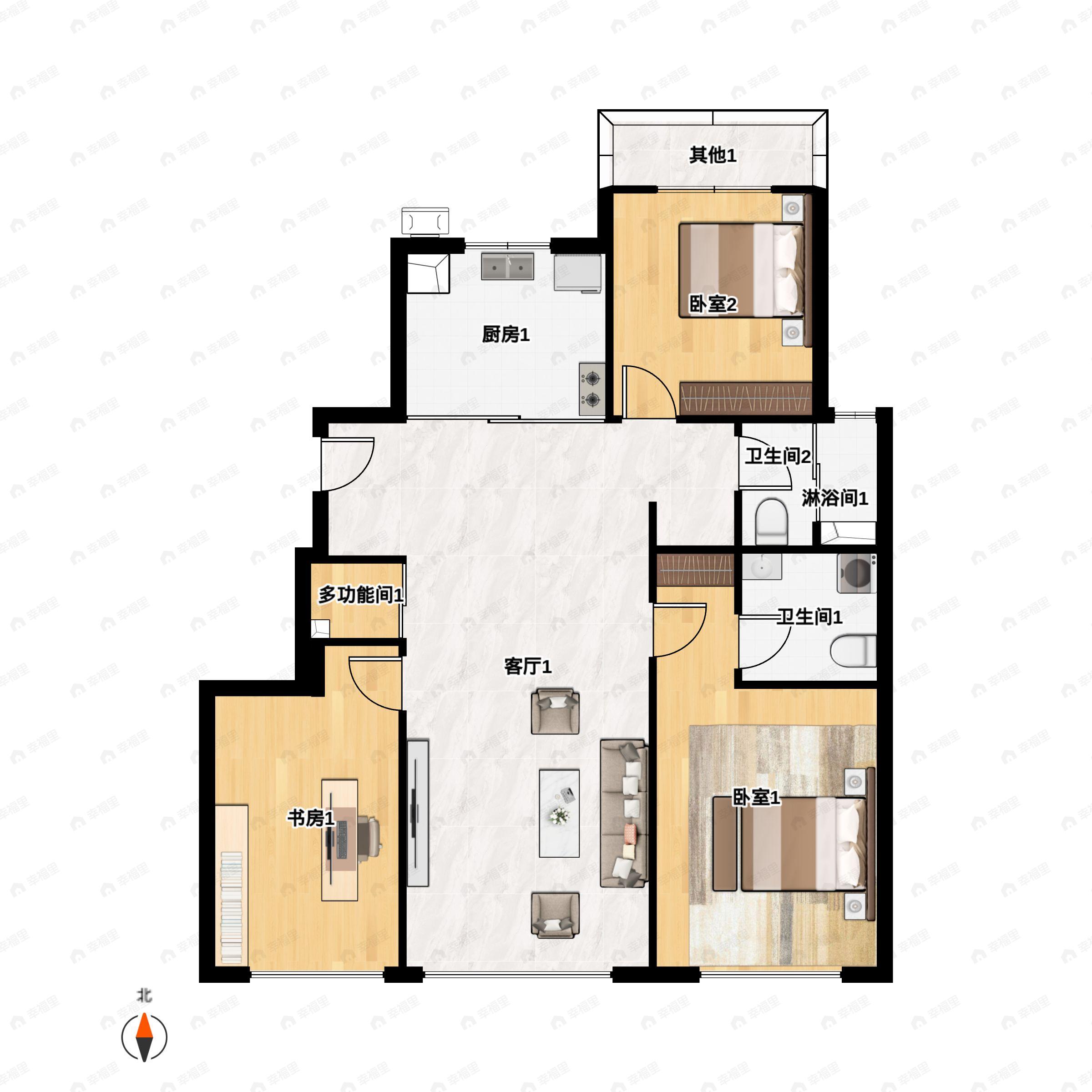 3室2厅2卫建面109平户型图