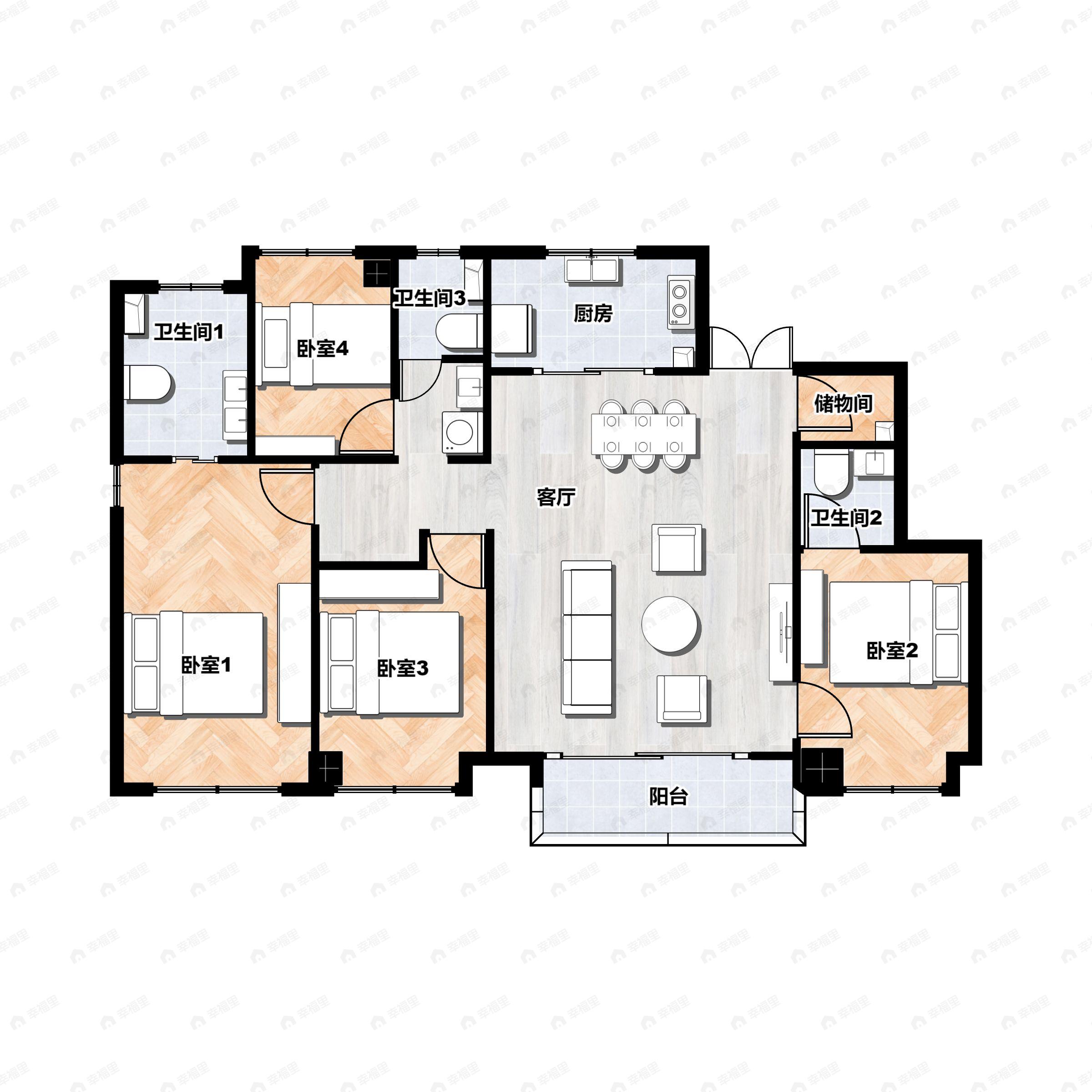 4室2厅3卫建面176平南户型图