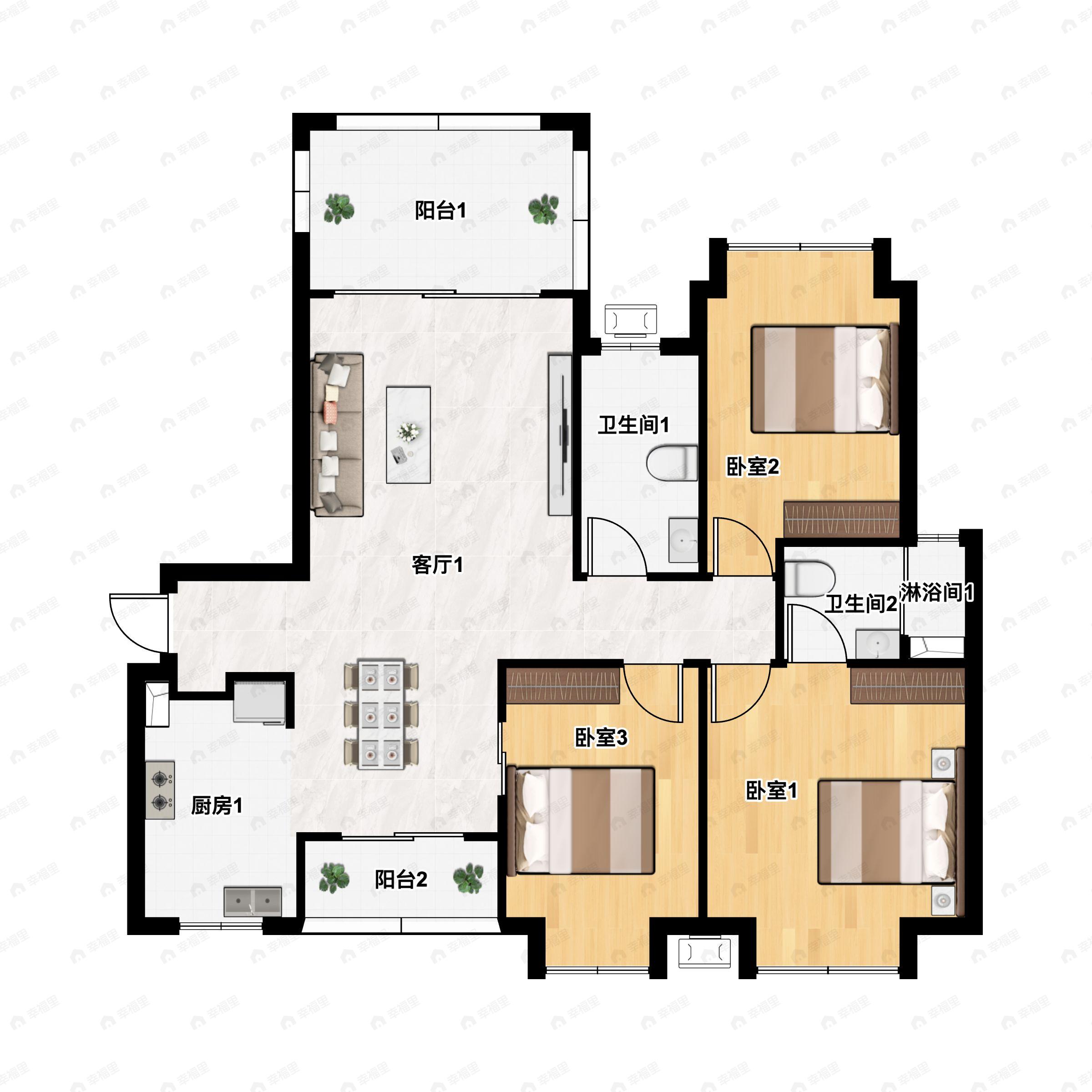 3室2厅2卫建面113平户型图