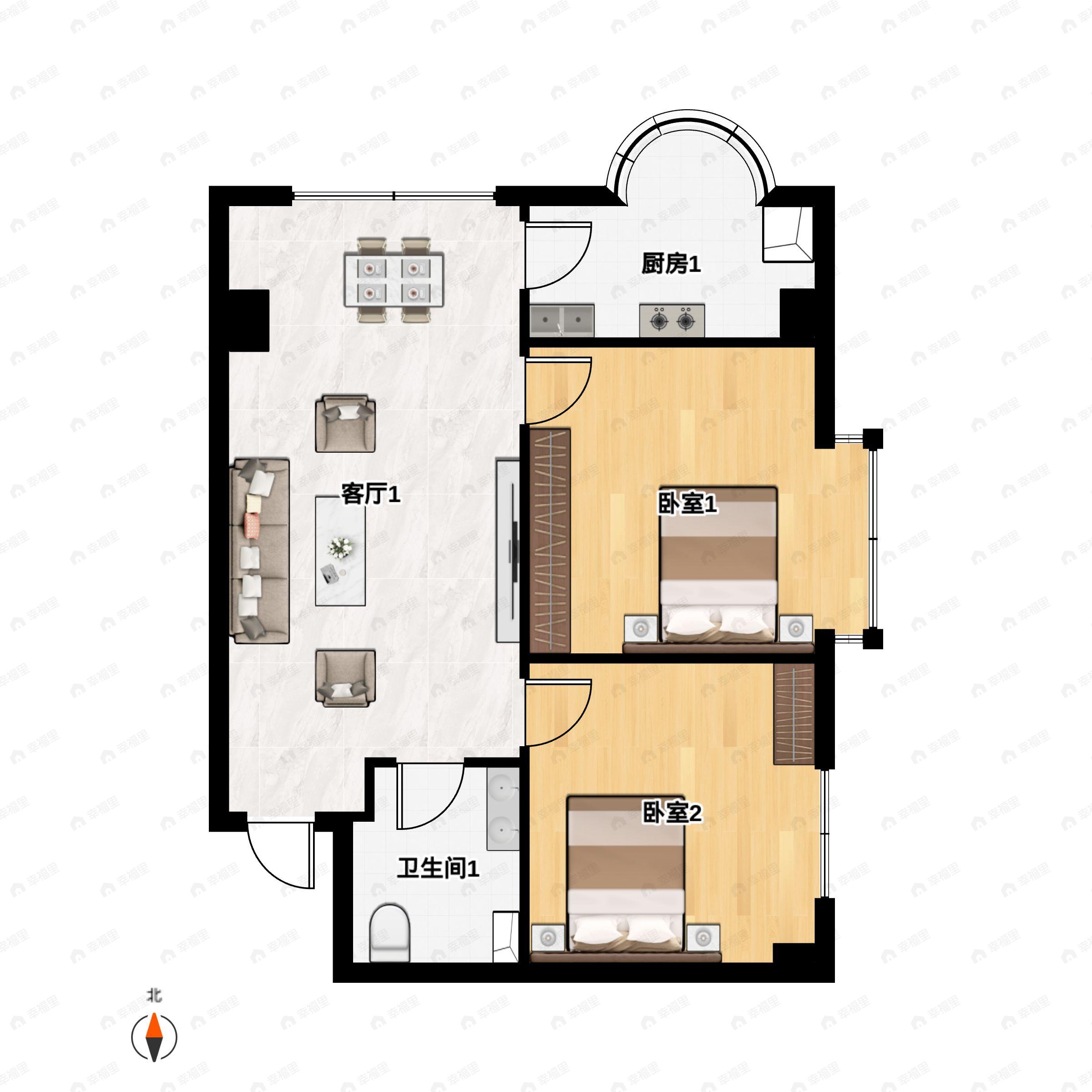 2室2厅1卫建面82平户型图