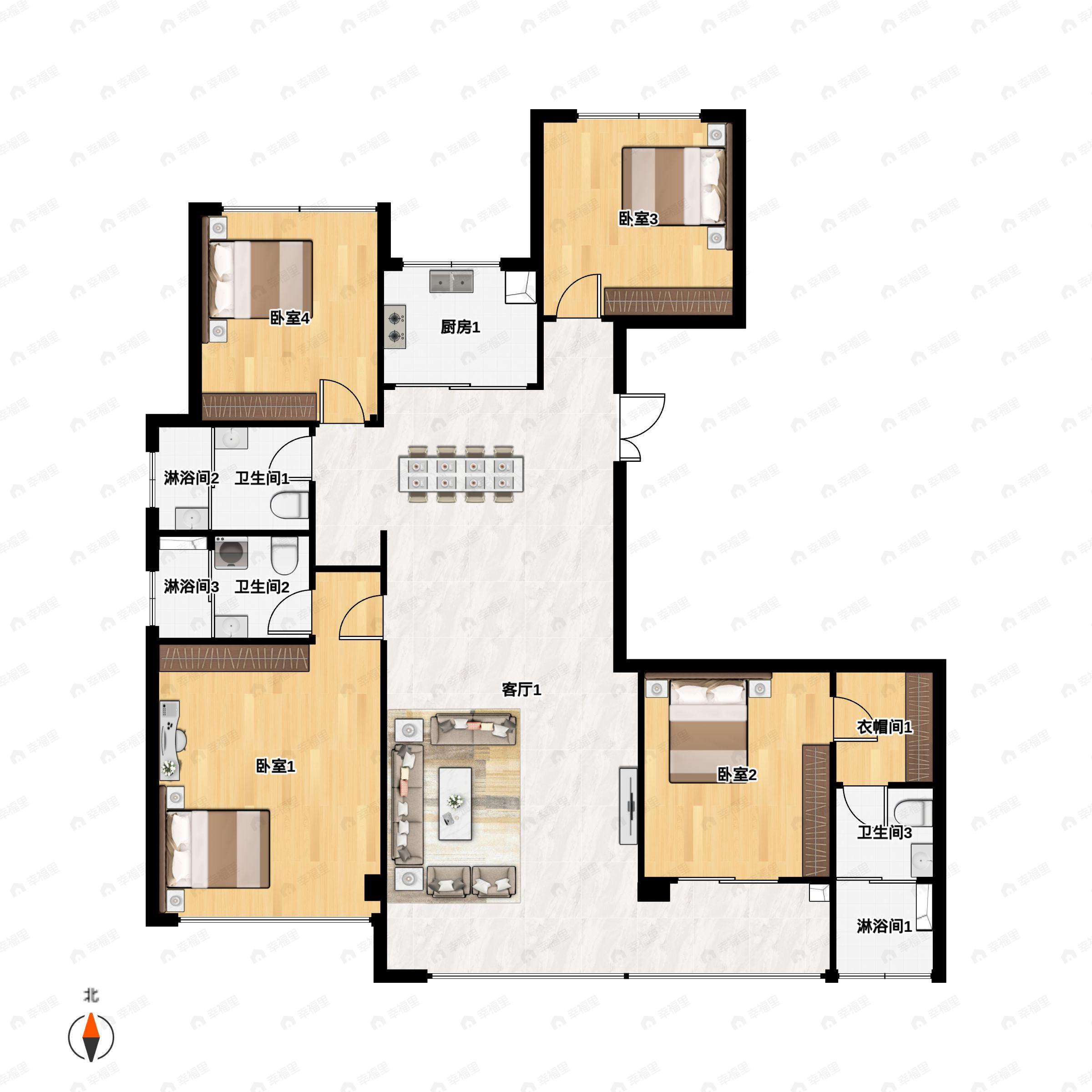 4室2厅3卫建面143平户型图