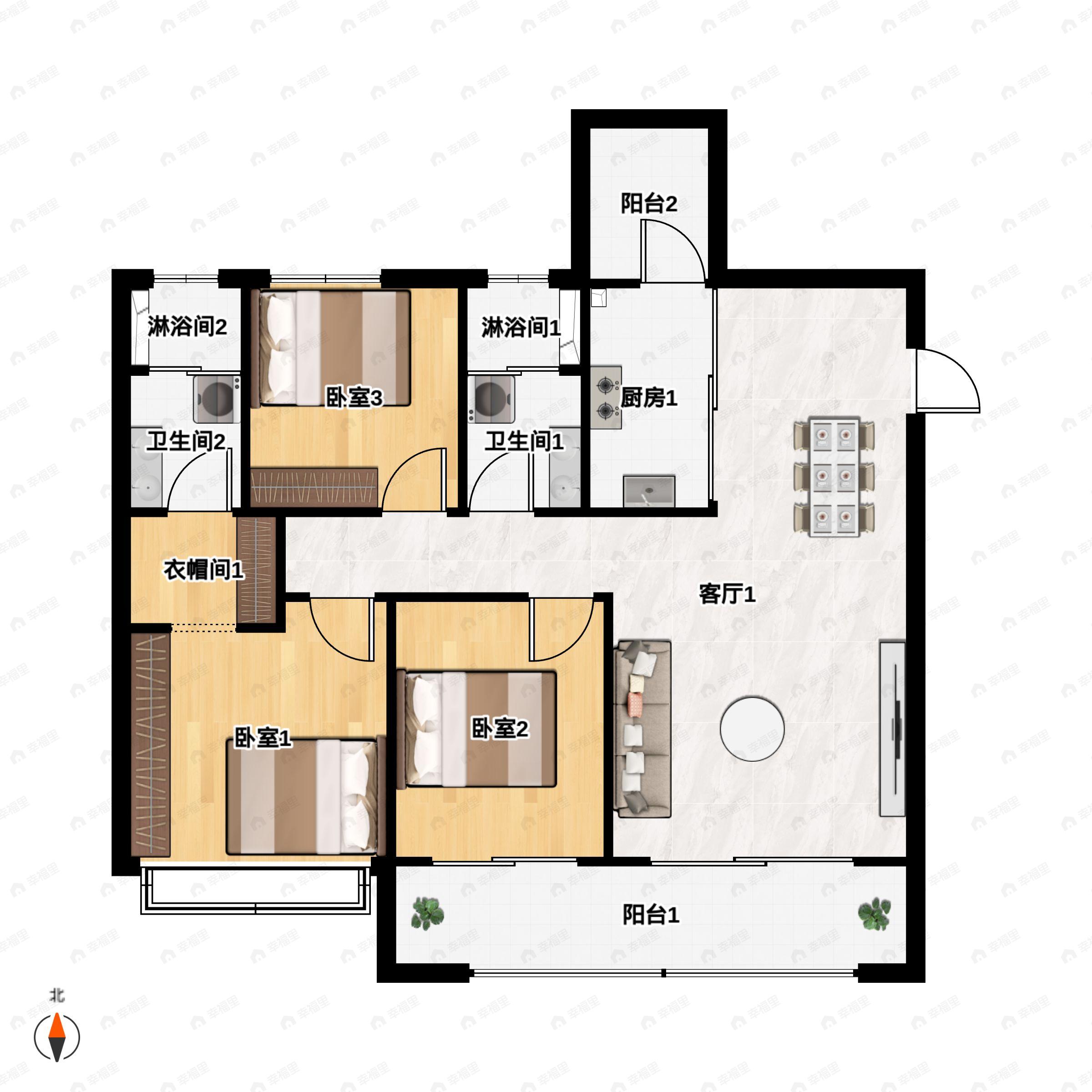 3室2厅2卫建面115平户型图