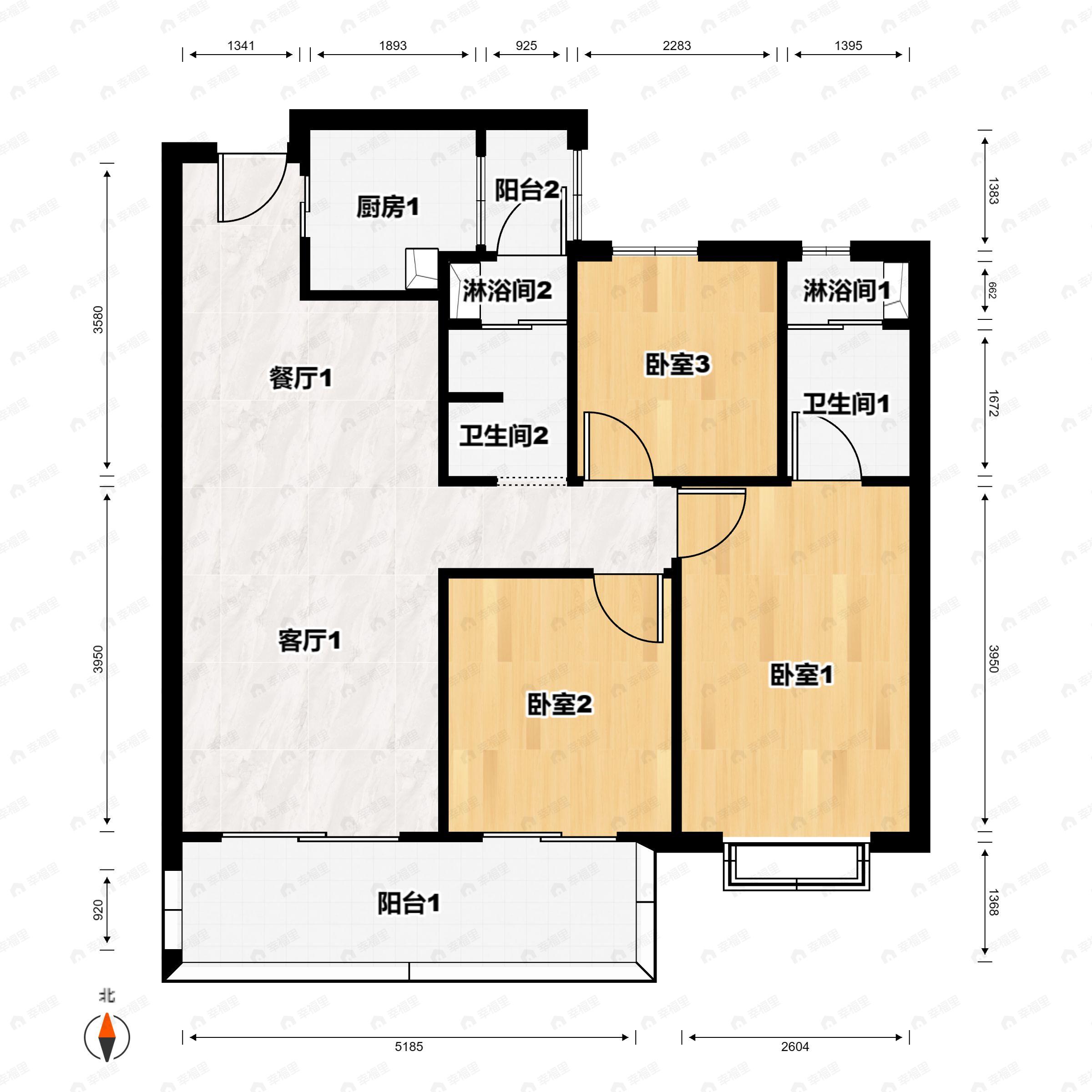 3室2厅2卫建面117平东南户型图