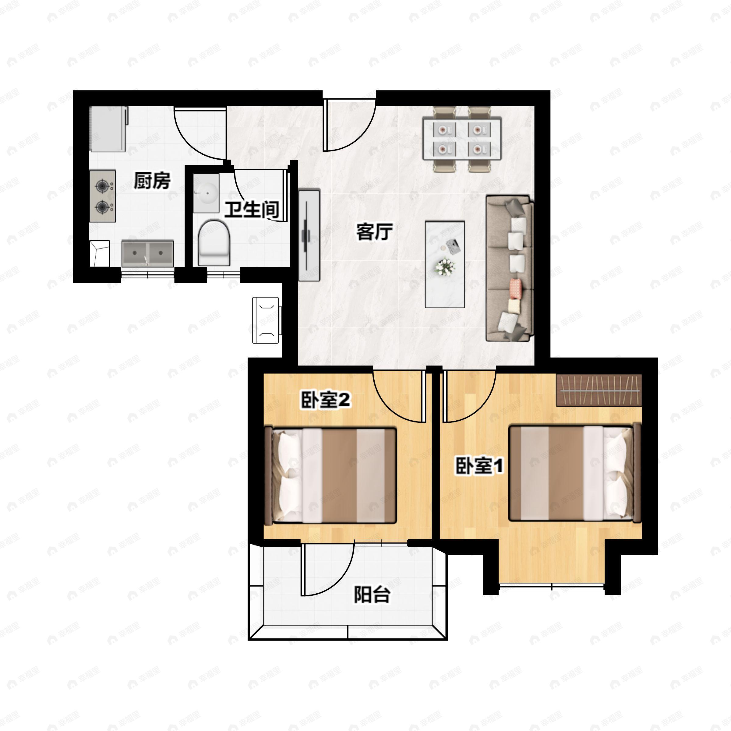 2室2厅1卫建面67平户型图