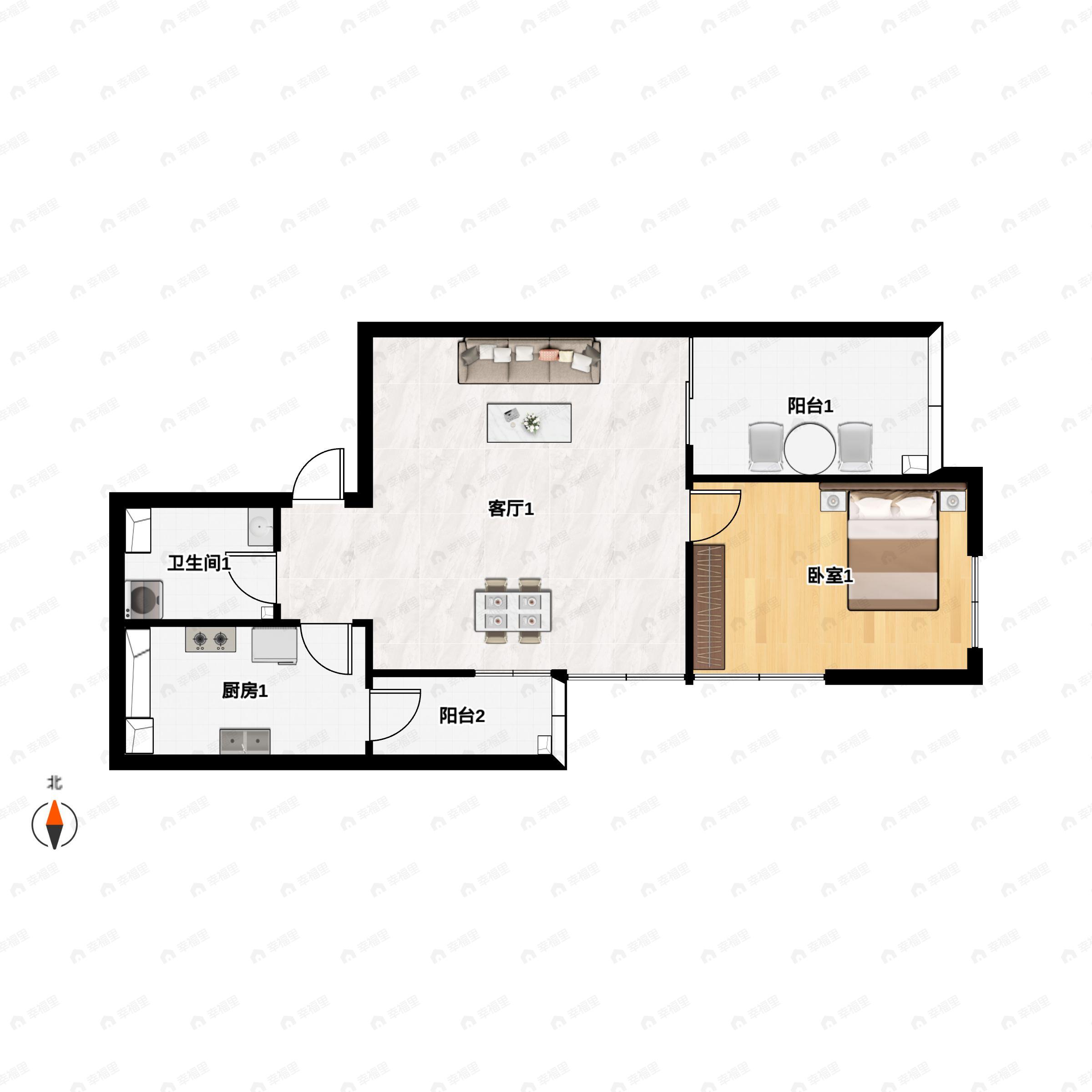 2室2厅1卫建面75平户型图