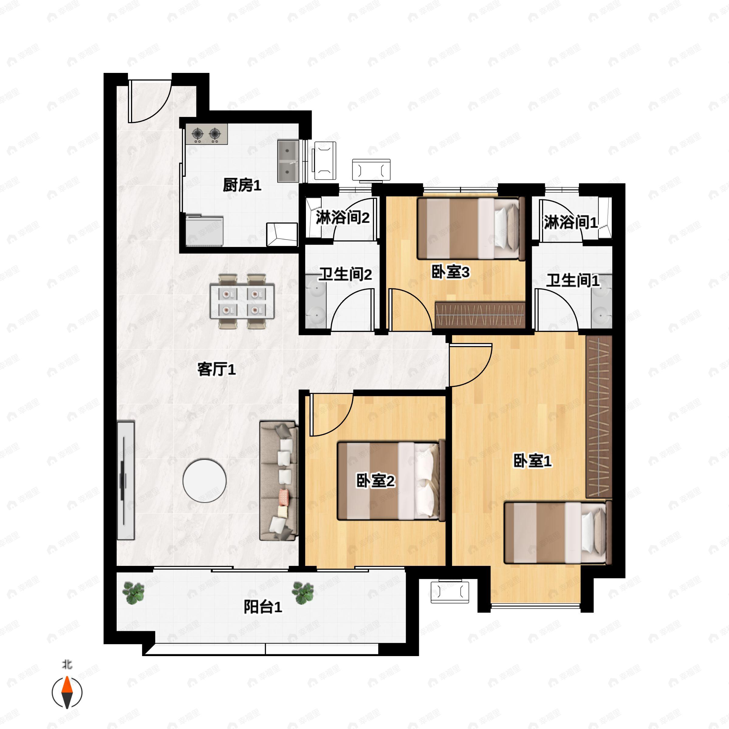 3室2厅2卫建面110平户型图