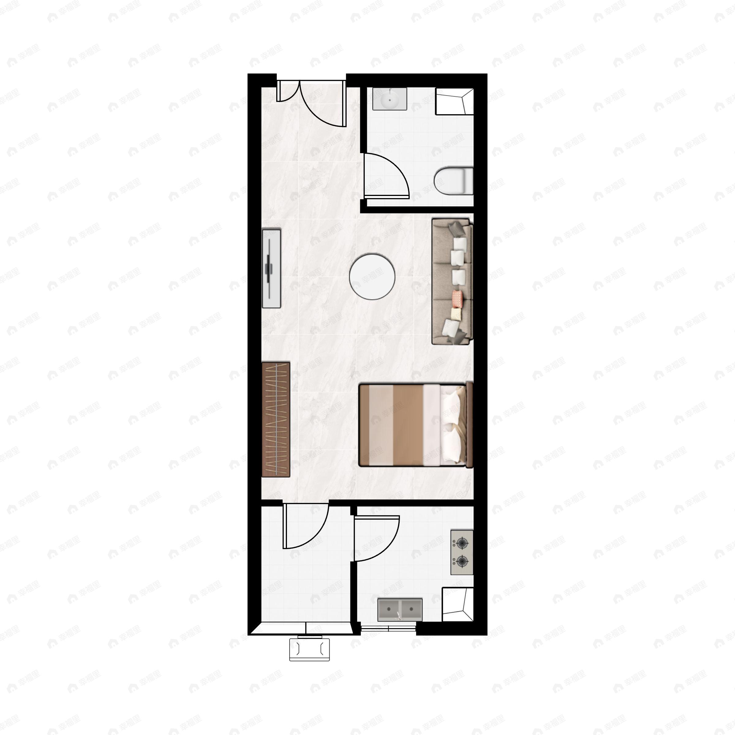 1室1卫建面36m²南户型图
