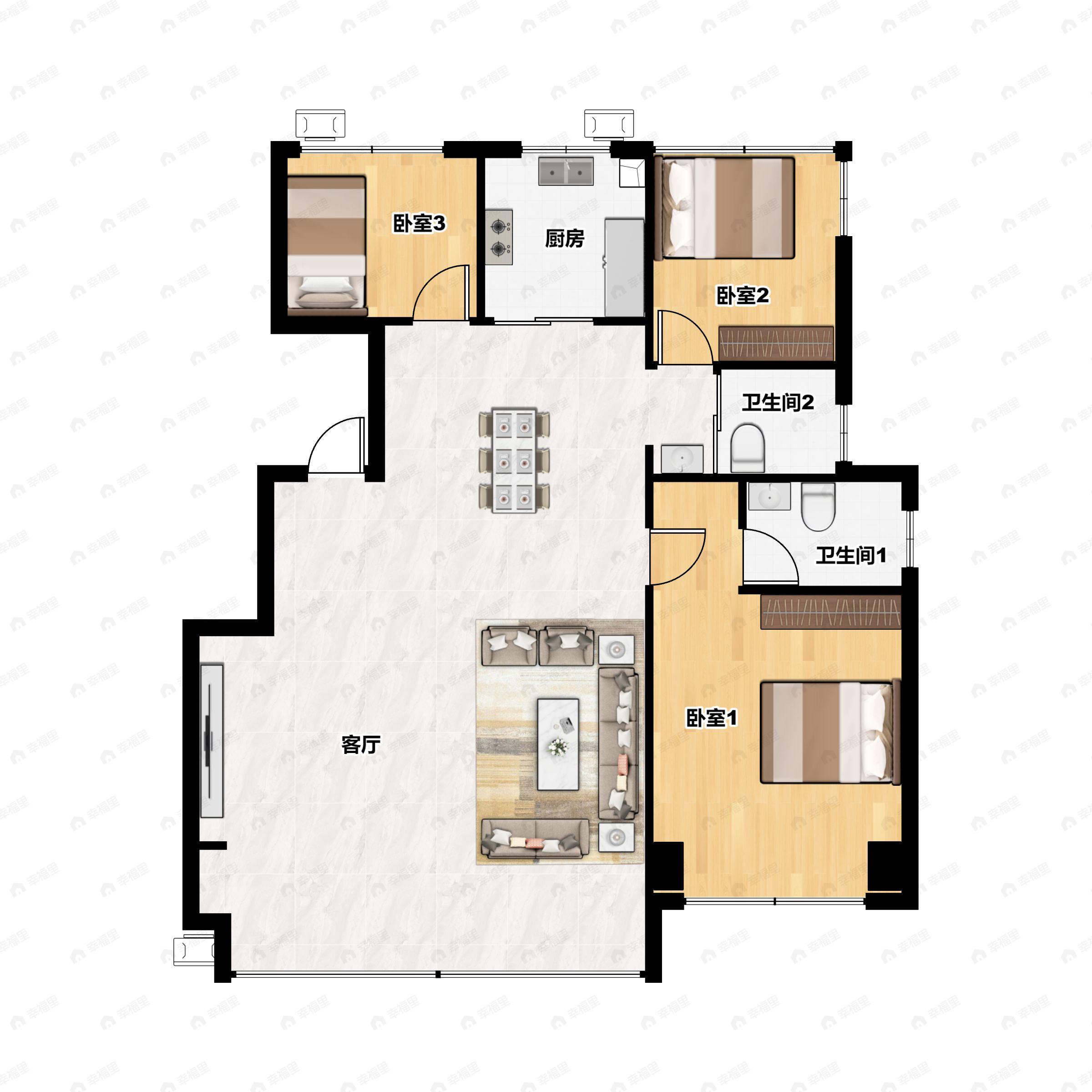 3室2厅2卫建面113平户型图