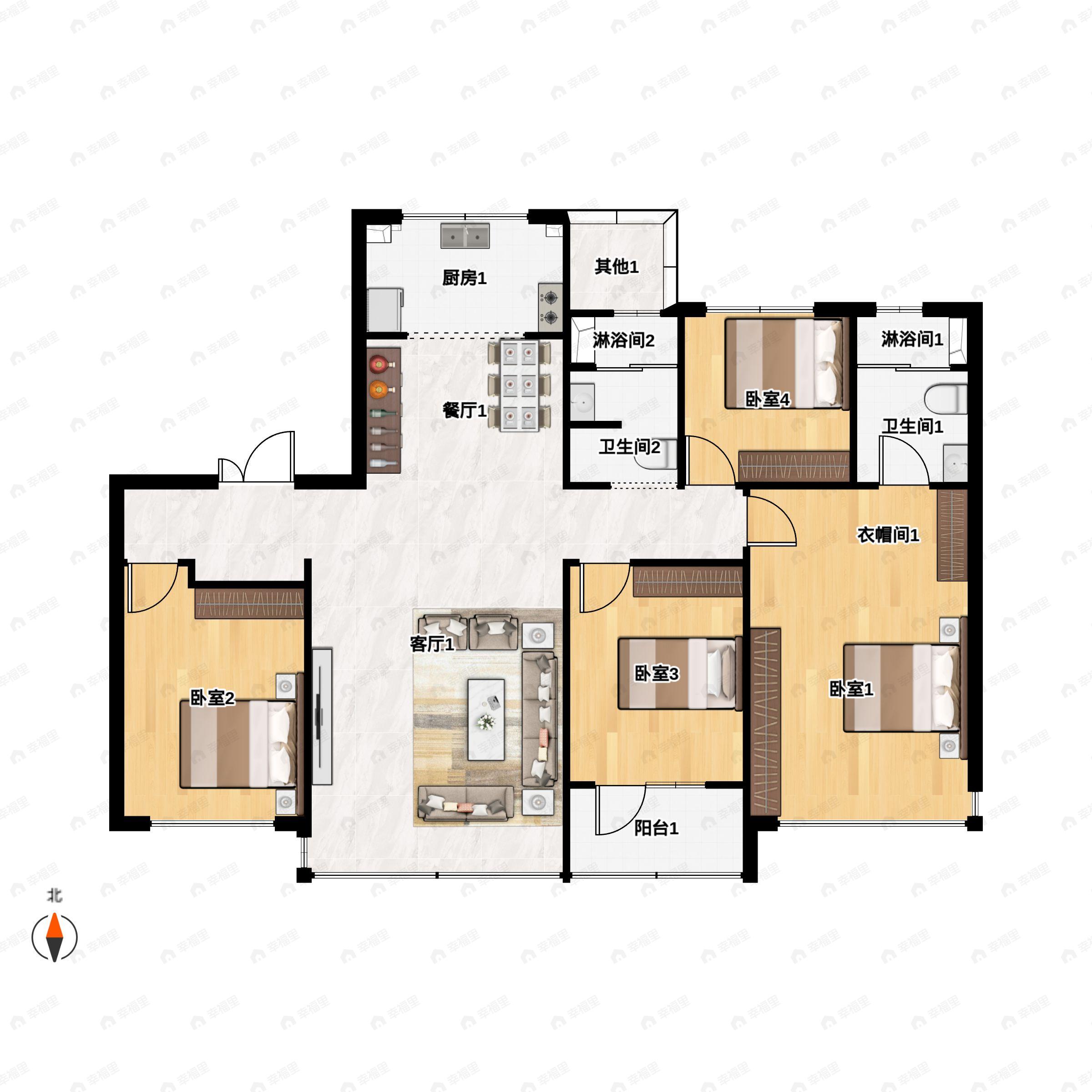 4室2厅2卫建面143平户型图