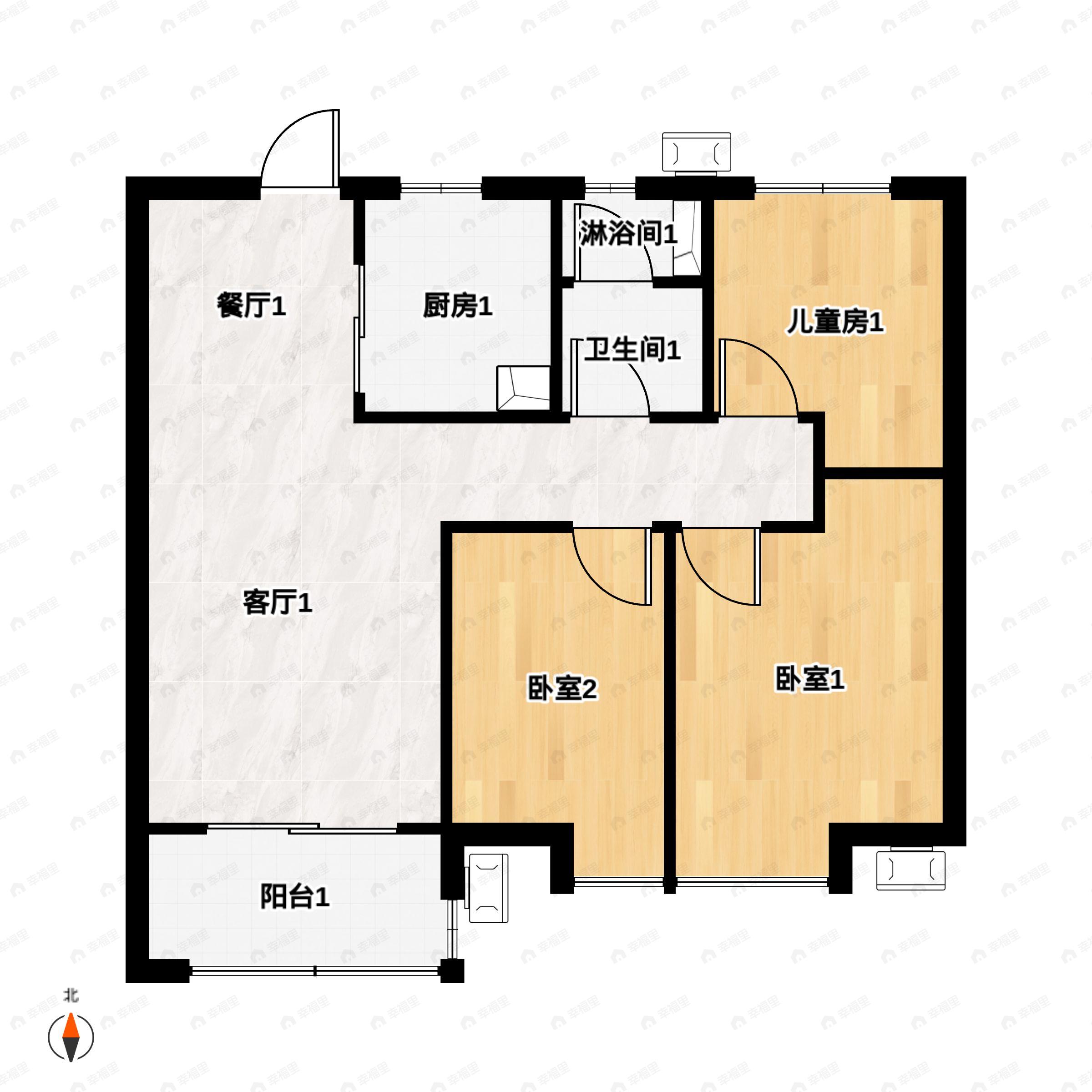 3室2厅1卫建面88平南户型图