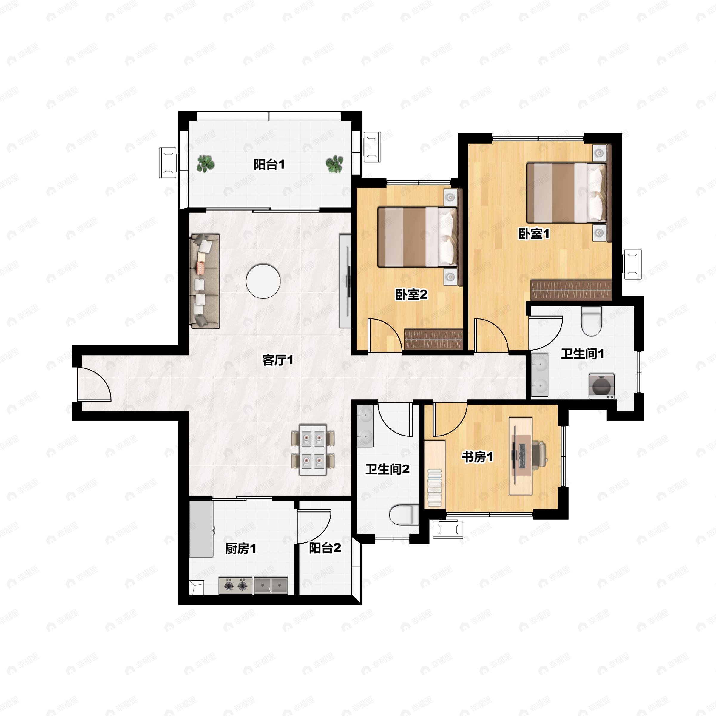 建实华都花园3室2厅2卫户型图