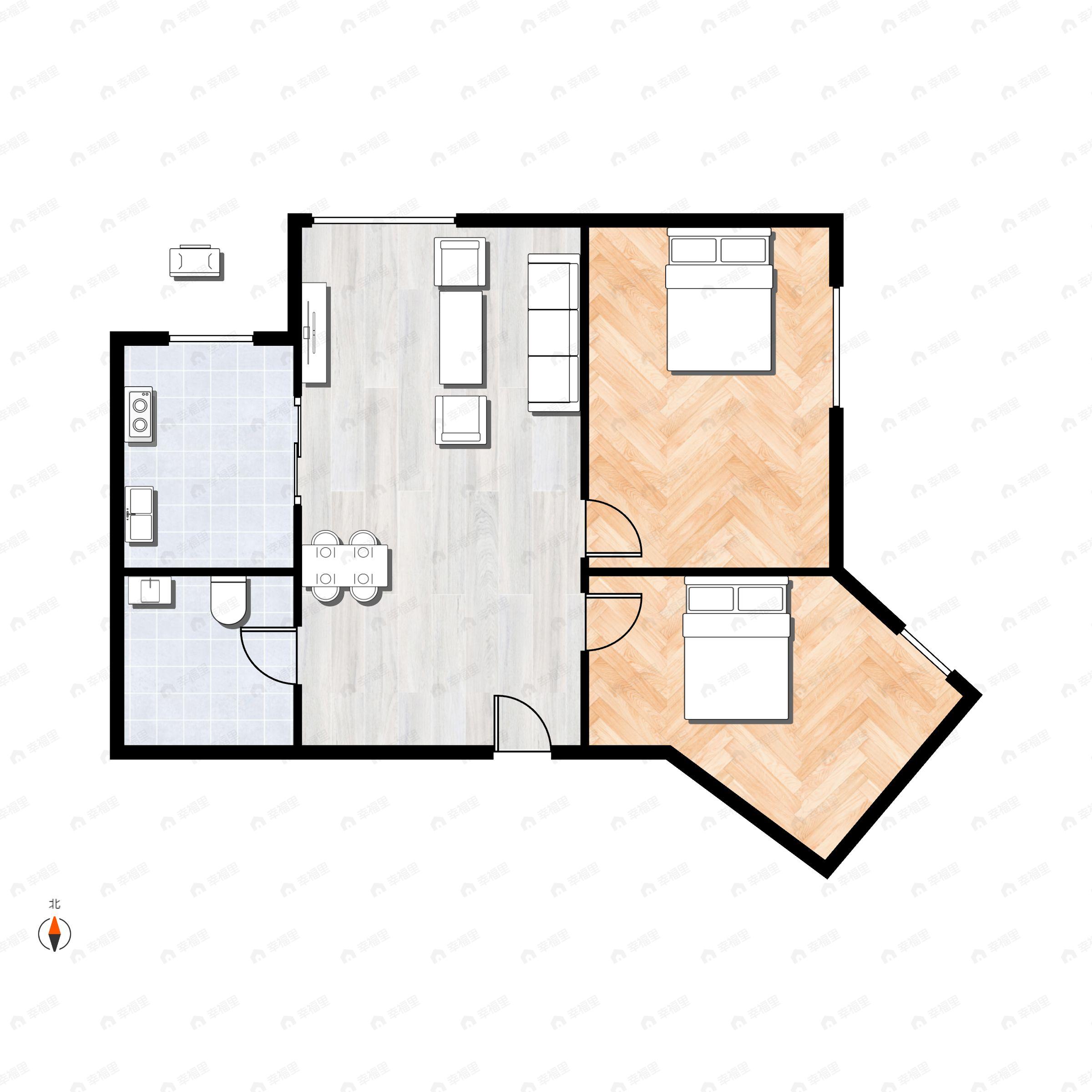 2室1厅1卫建面74平户型图
